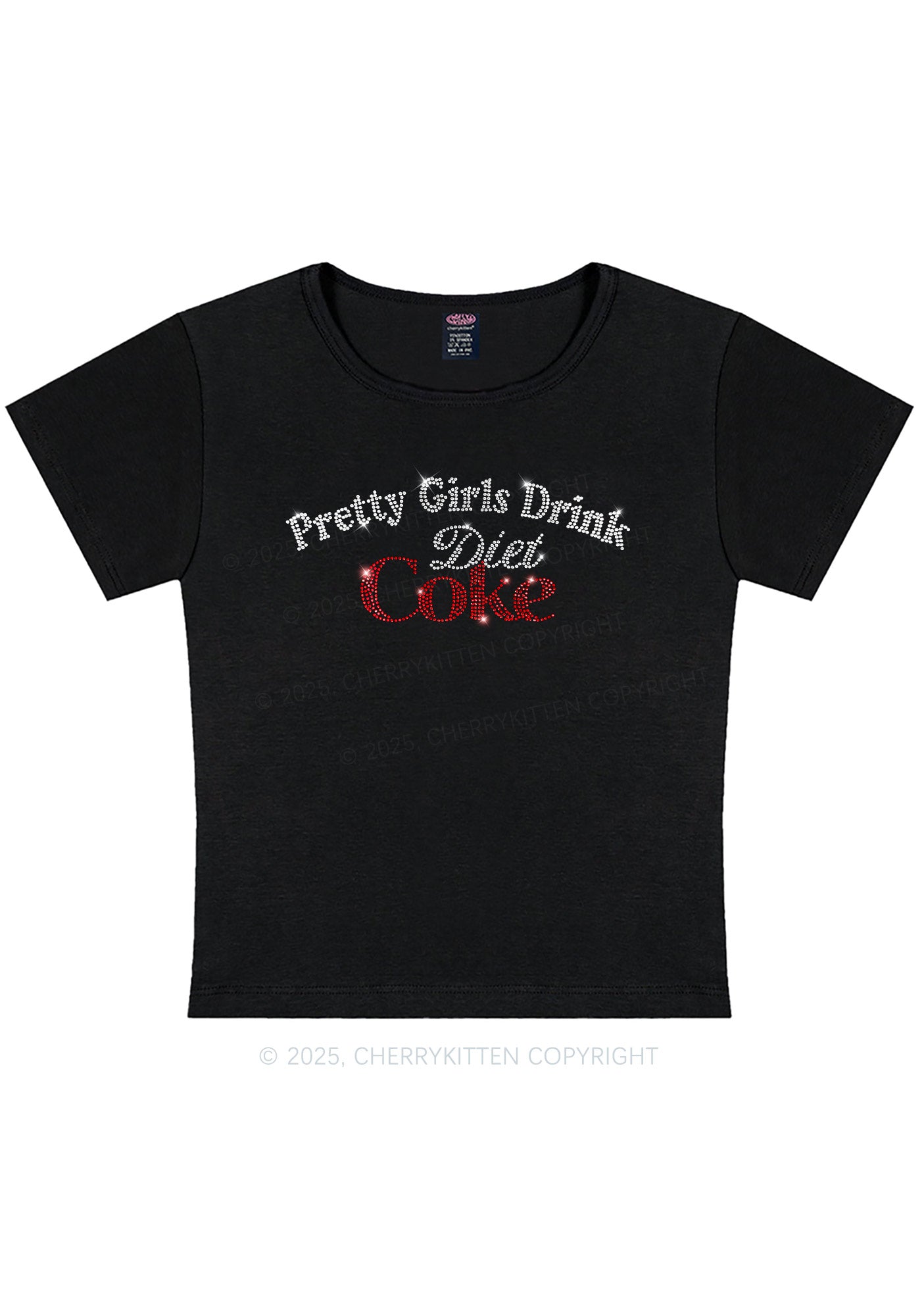 Curvy Rhinestone Pretty Girls Drink Diet Coke Y2K Baby Tee Cherrykitten