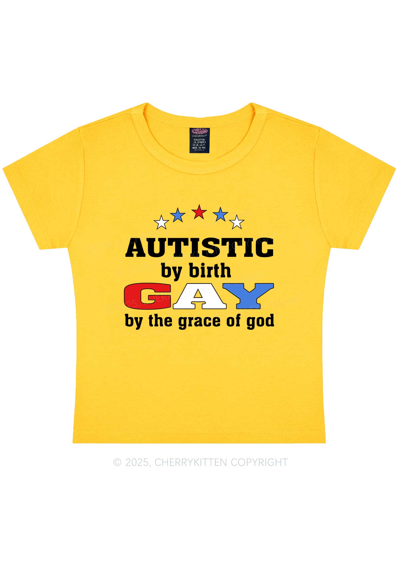 Autistic By Birth Gay Pride Y2K Baby Tee Cherrykitten