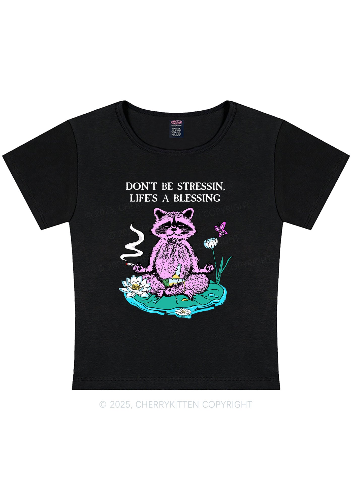 Dont Stress Raccoon Y2K Baby Tee Cherrykitten