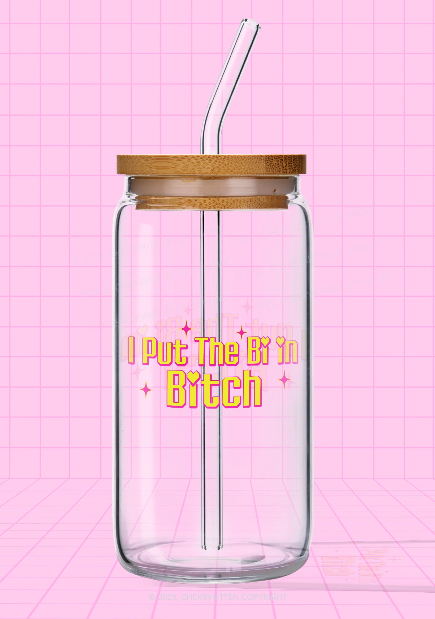 Put The Bi In Bxxch Pride Y2K Printed Glass Cup Cherrykitten