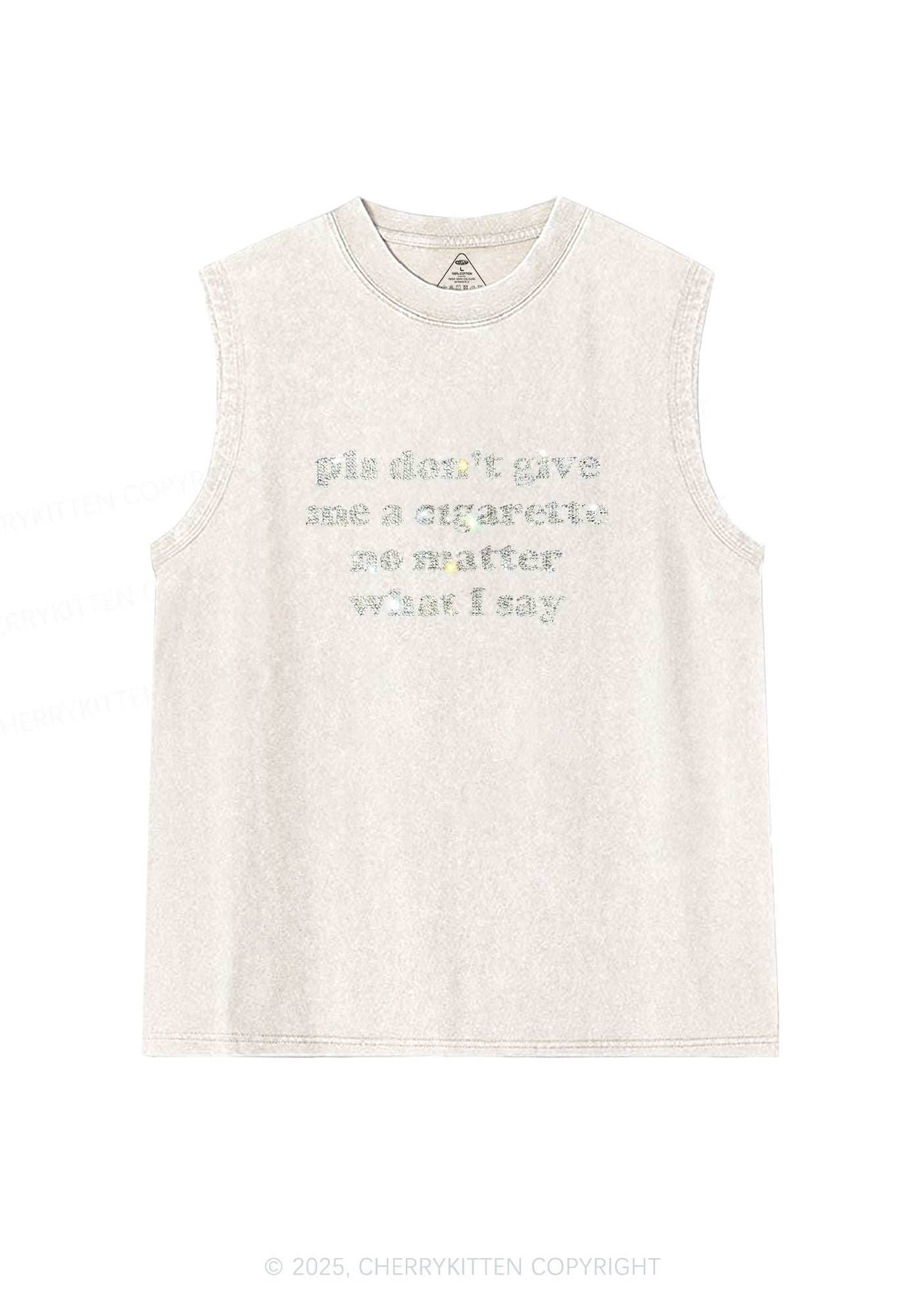 Rhinestone Dont Give Me Cigarette Y2K Washed Muscle Tank Cherrykitten