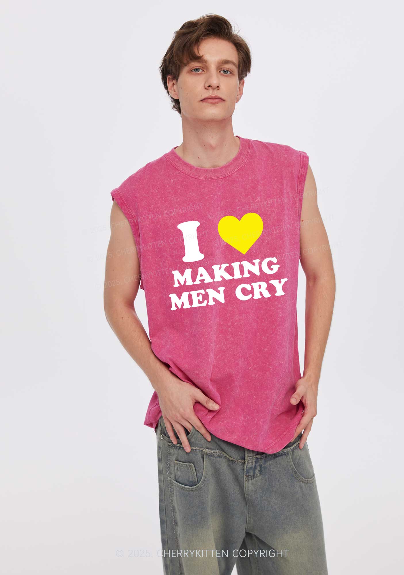 I Love Making Men Cry Y2K Washed Muscle Tank Cherrykitten