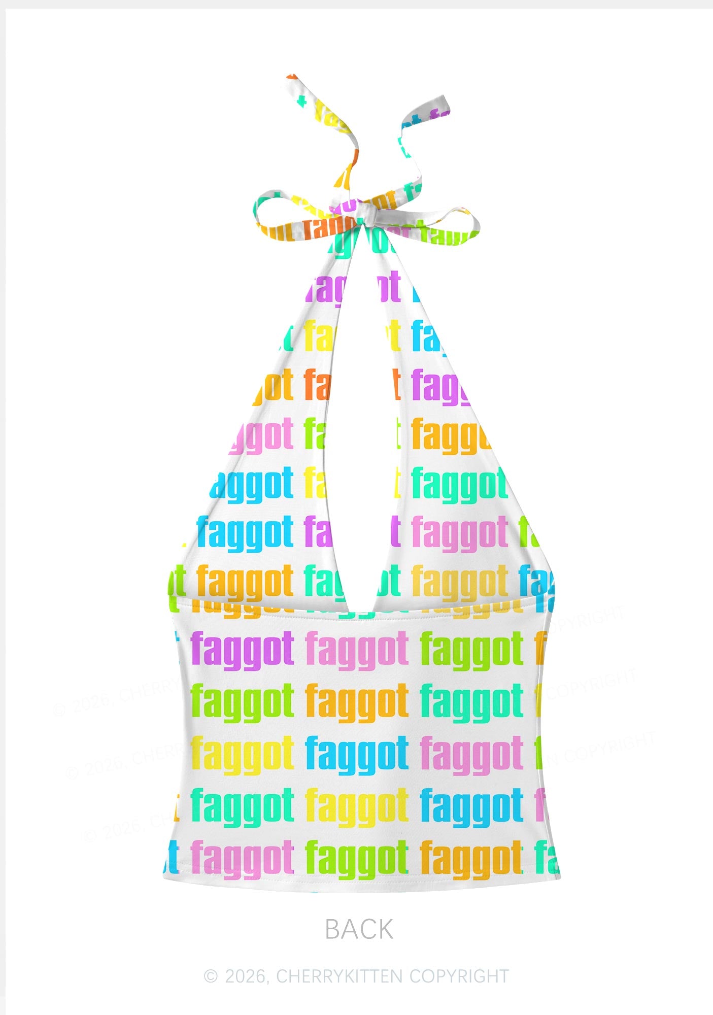 Rainbow Faggot Slogan Pride Y2K Print Halter Deep V Neck Cami Cherrykitten