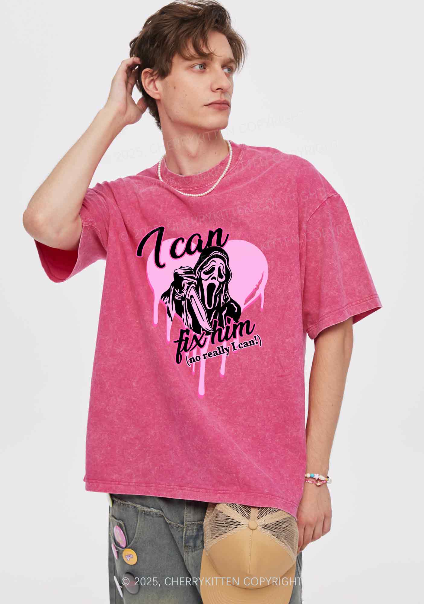 Halloween Ghost Fix Him Y2K Washed Tee Cherrykitten
