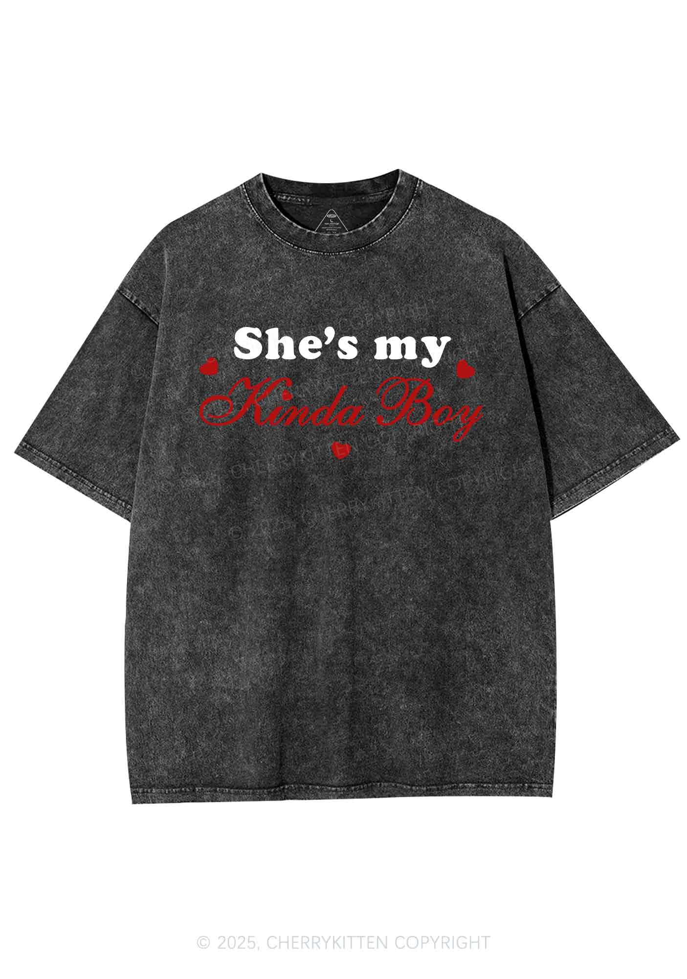 Shes My Kinda Boy Pride Y2K Shirts Washed Tee Cherrykitten
