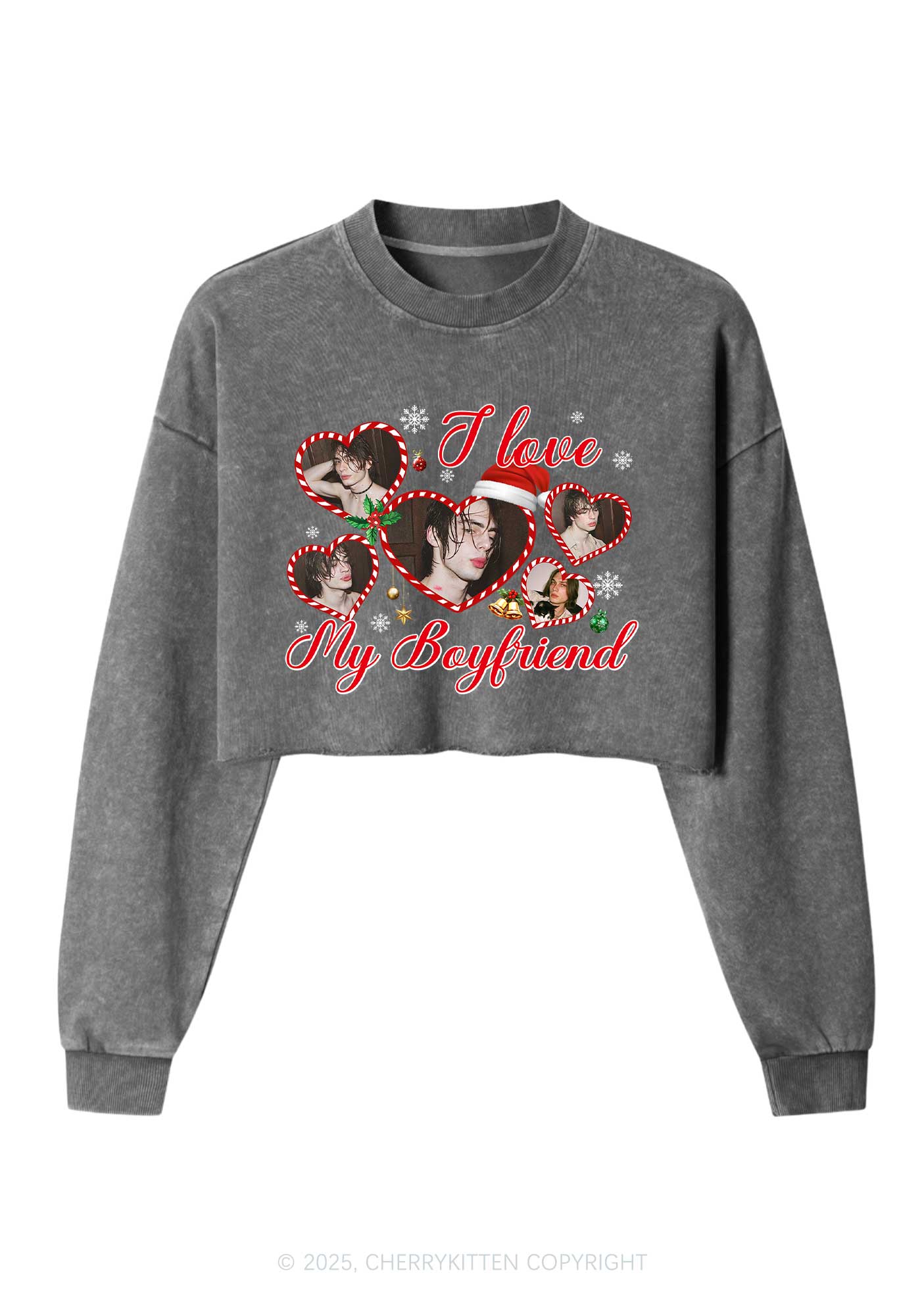 Custom Christmas I Love My GF Y2K Crop Washed Sweatshirts Cherrykitten