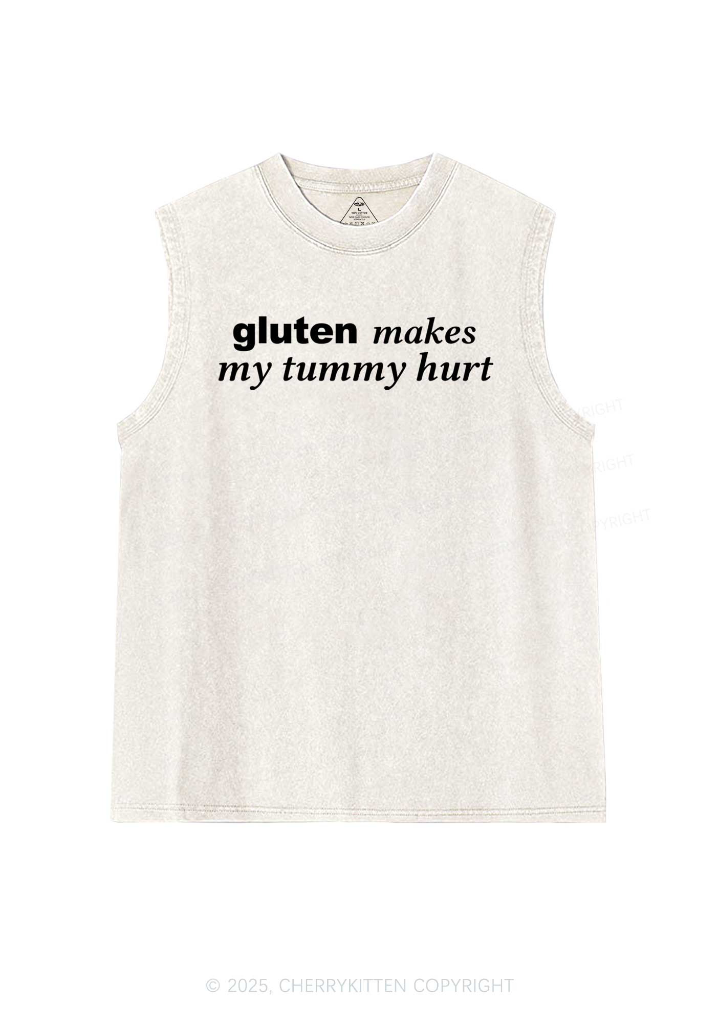 Gluten Makes Tummy Hurt Y2K Washed Muscle Tank Cherrykitten