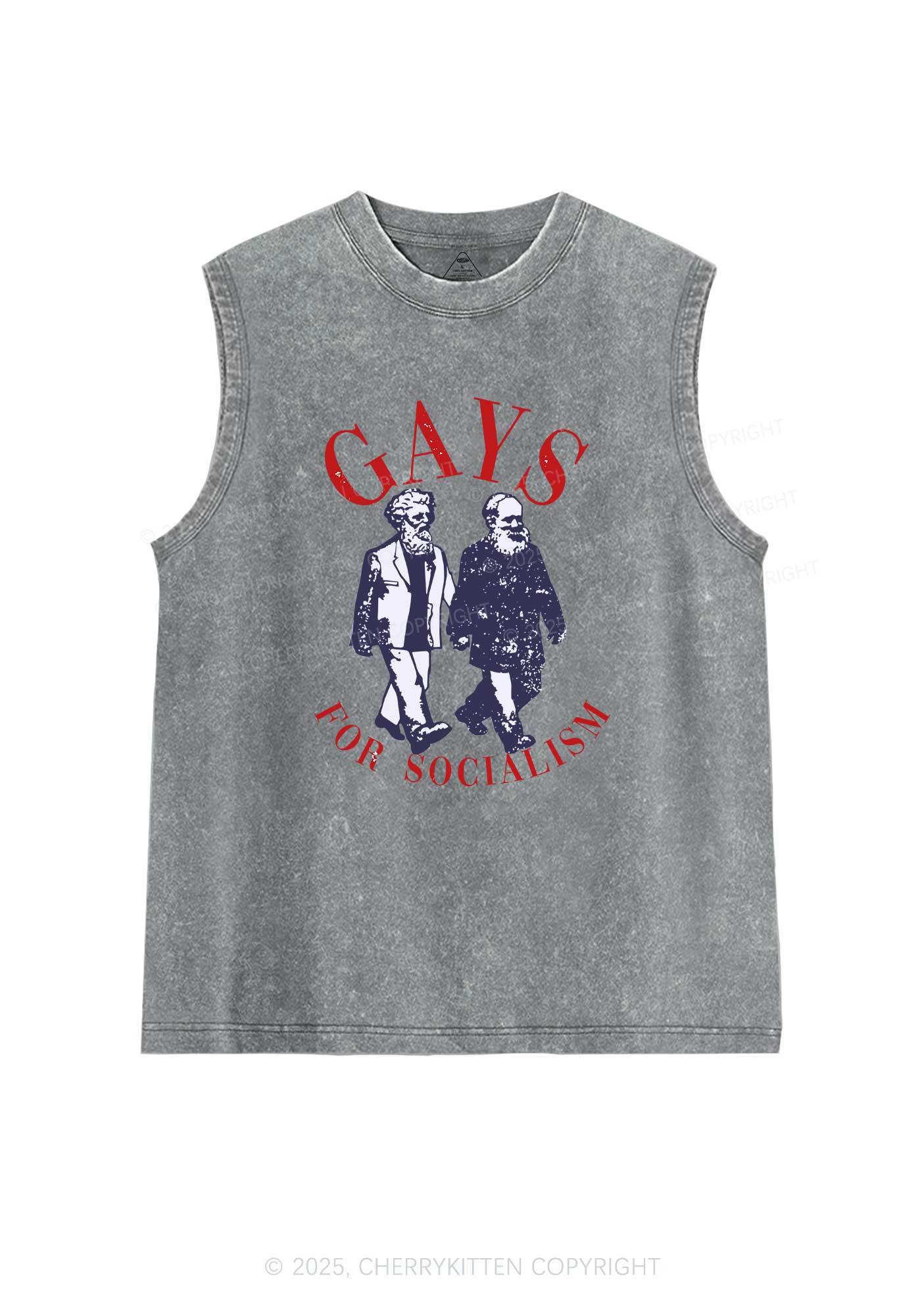 Gays For Socialism Pride Y2K Washed Muscle Tank Cherrykitten