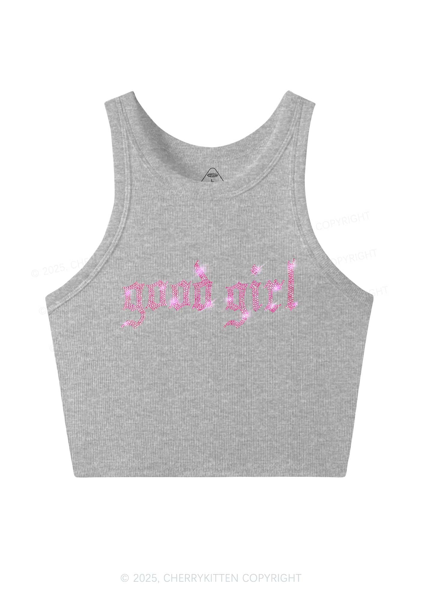 Rhinestone Good Girl Y2K Crop Tank Top Cherrykitten