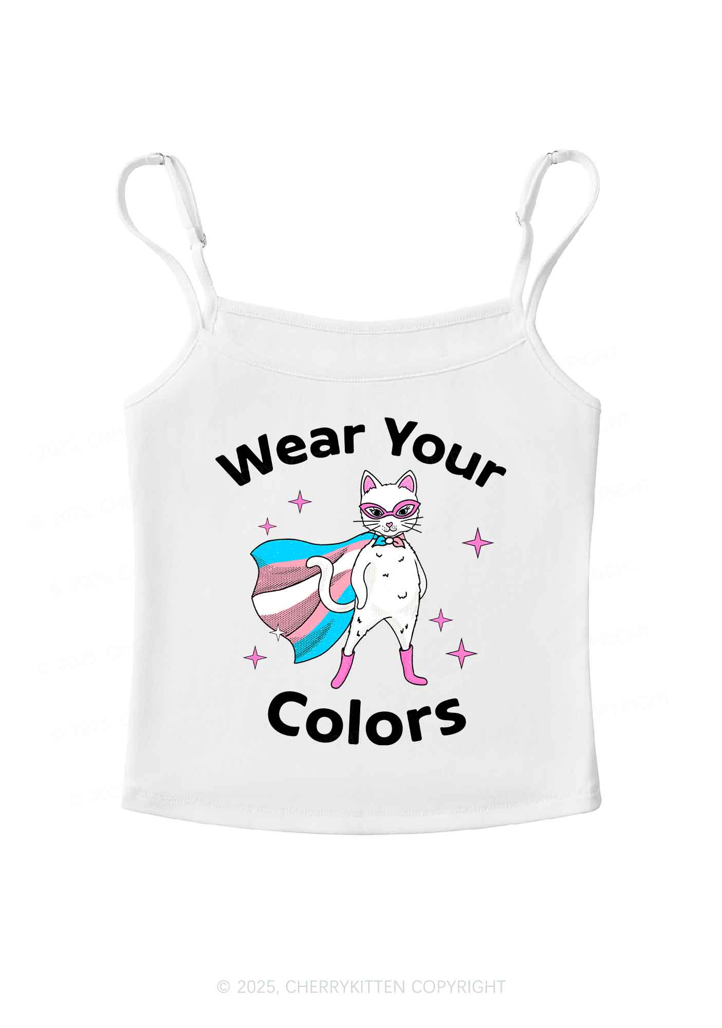 Transgender Flag Cat Pride Y2K Spaghetti Strap Cami Cherrykitten