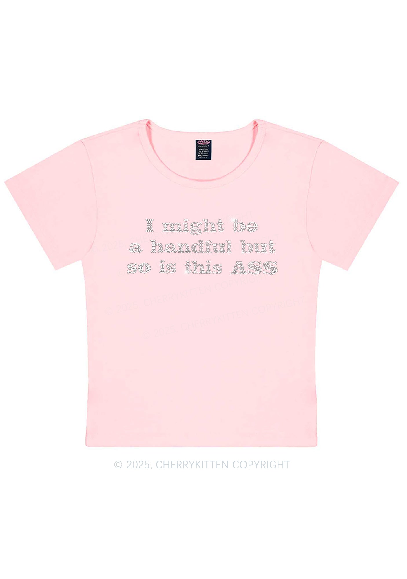 Rhinestone I Might Be Handful Y2K Baby Tee Cherrykitten