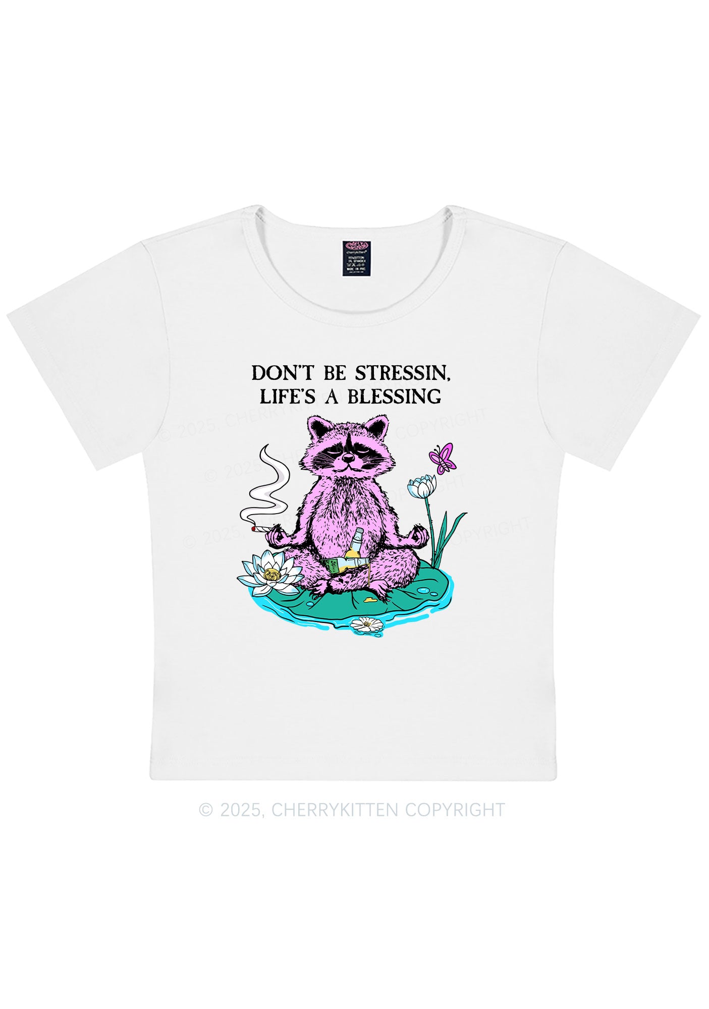 Dont Stress Raccoon Y2K Baby Tee Cherrykitten