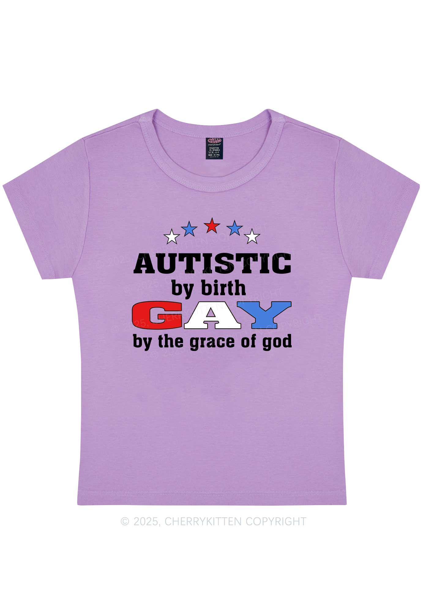 Autistic By Birth Gay Pride Y2K Baby Tee Cherrykitten