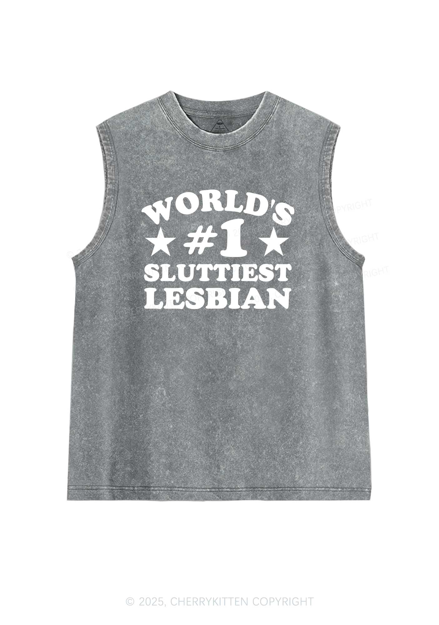 Worlds First Slxttiest Lesbian Pride Y2K Washed Muscle Tank Cherrykitten