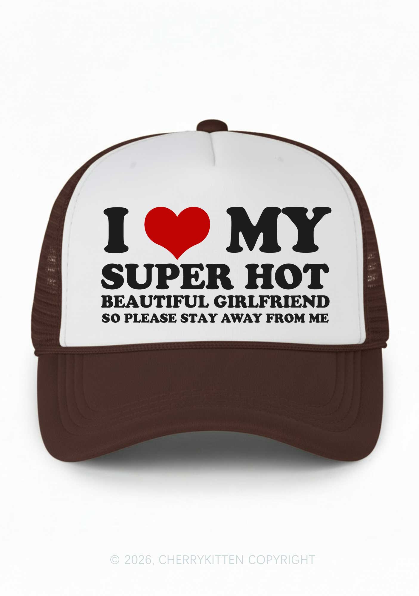Love My Super Hot GF Valentine's Day Y2K Colorblock Trucker Hat Cherrykitten