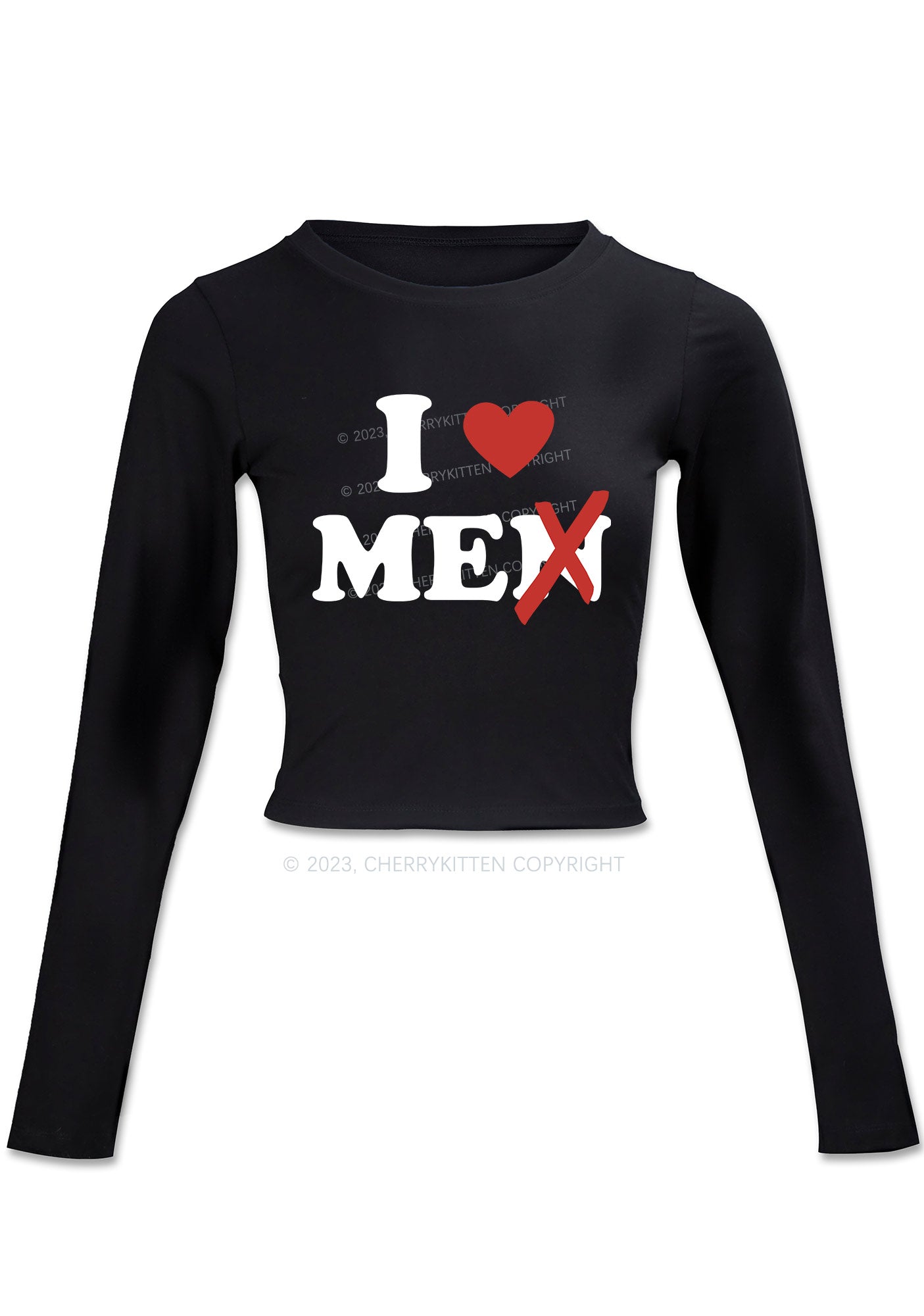 Love Me Not Men Long Sleeve Crop Top Cherrykitten