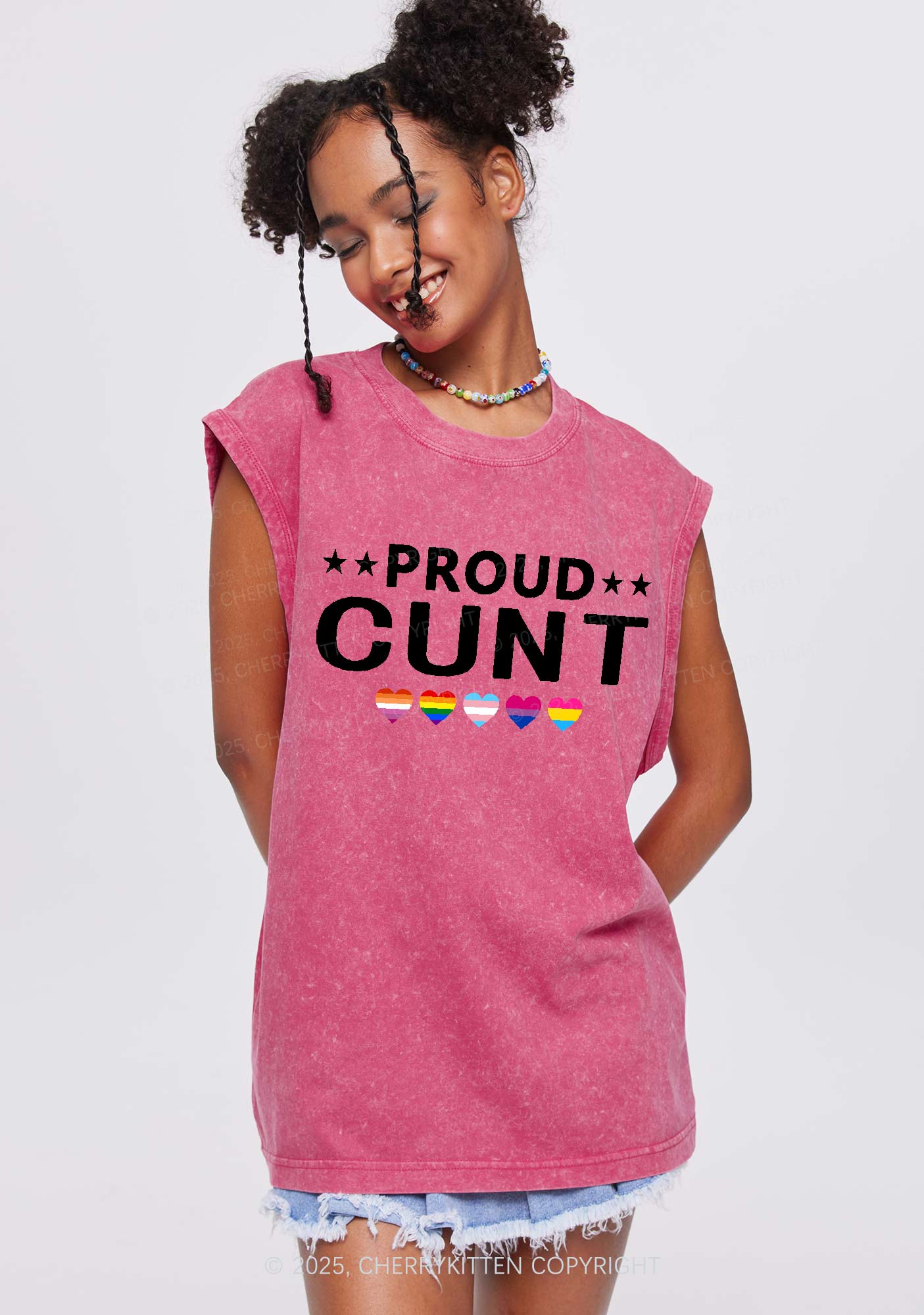 Proud Cxxt Pride Y2K Washed Muscle Tank Cherrykitten