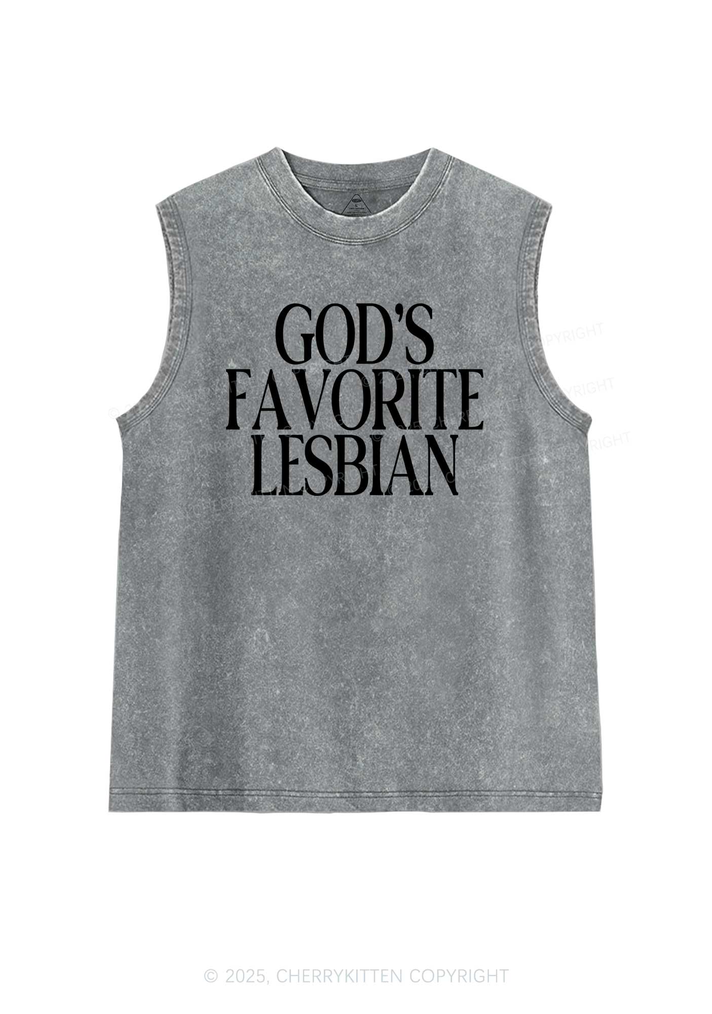 Gods Favorite Lesbian Pride Y2K Washed Muscle Tank Cherrykitten