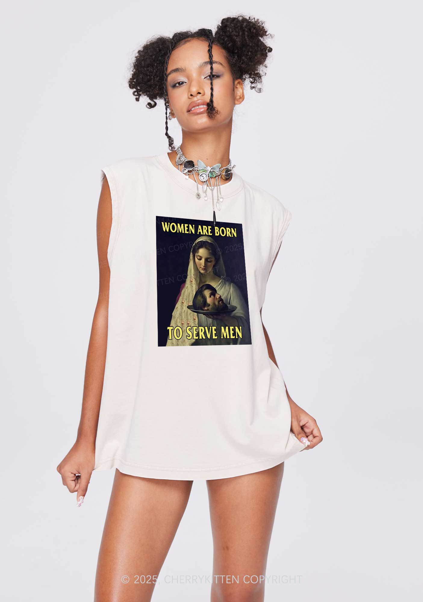 Women Born To Serve Y2K Washed Tank Cherrykitten