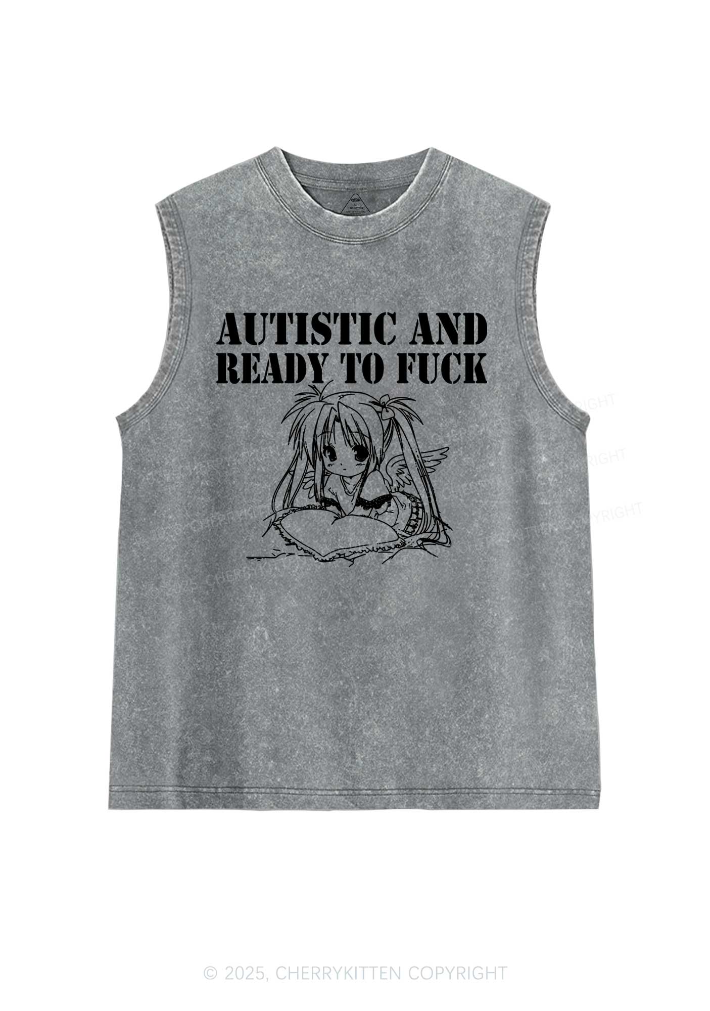 Autistic Ready To Fxxk Y2K Washed Muscle Tank Cherrykitten