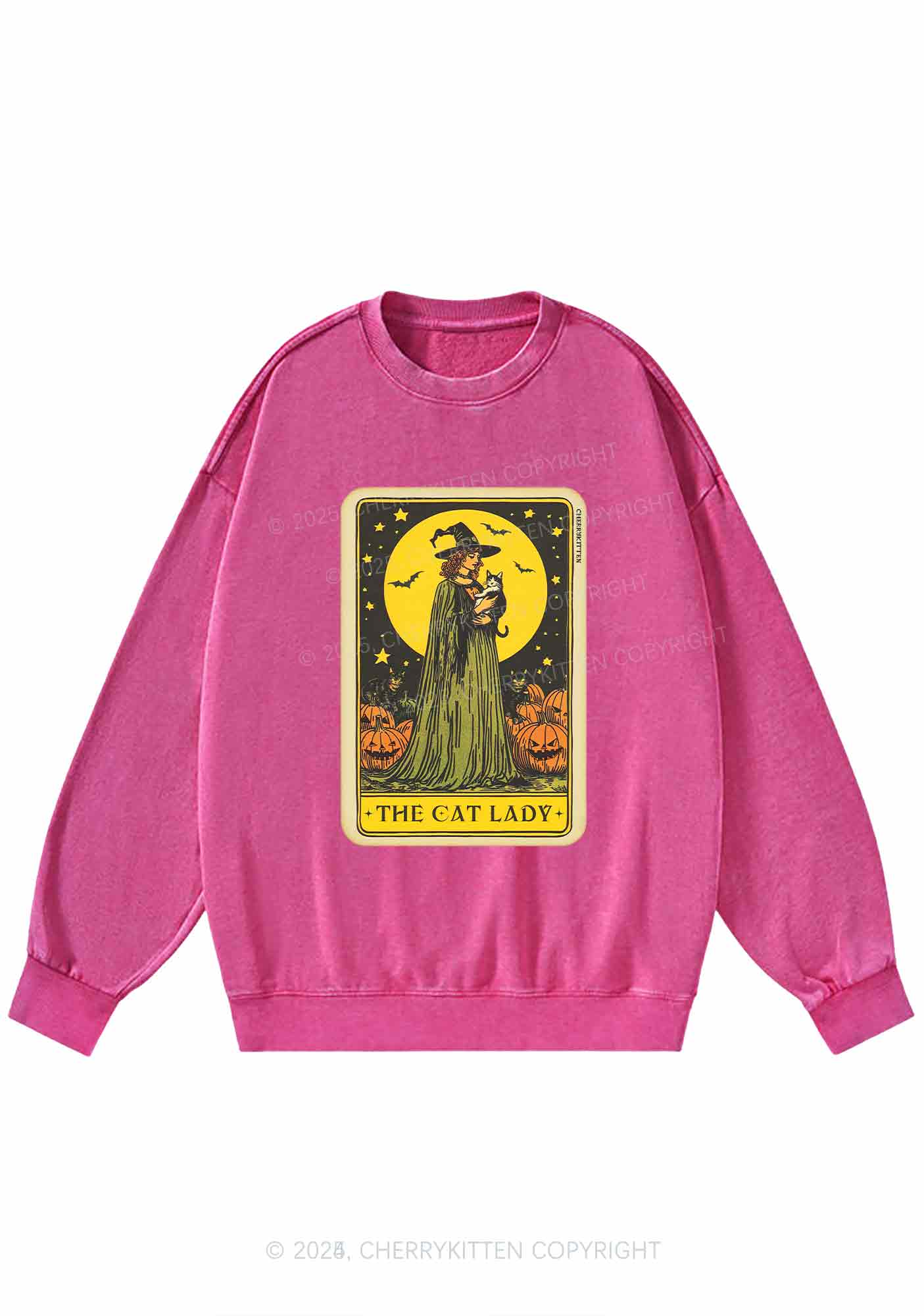 Halloween The Witch Cat Lady Y2K Washed Sweatshirts Cherrykitten