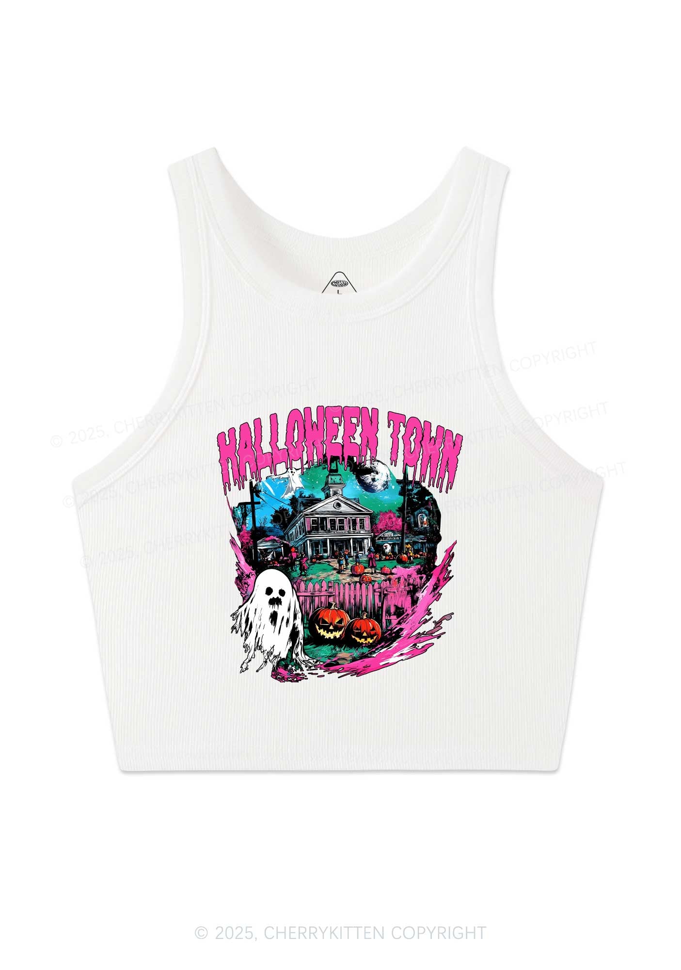 Halloween Ghost Town Y2K Crop Tank Top Cherrykitten