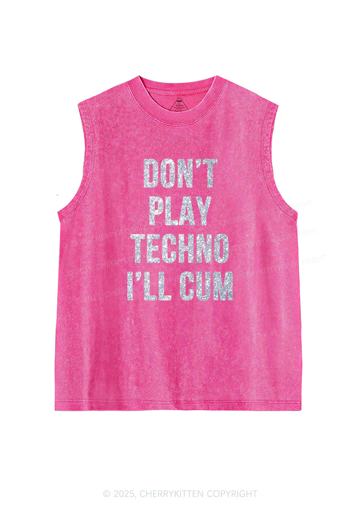 Glitter Dont Play Techno Y2K Washed Muscle Tank Cherrykitten