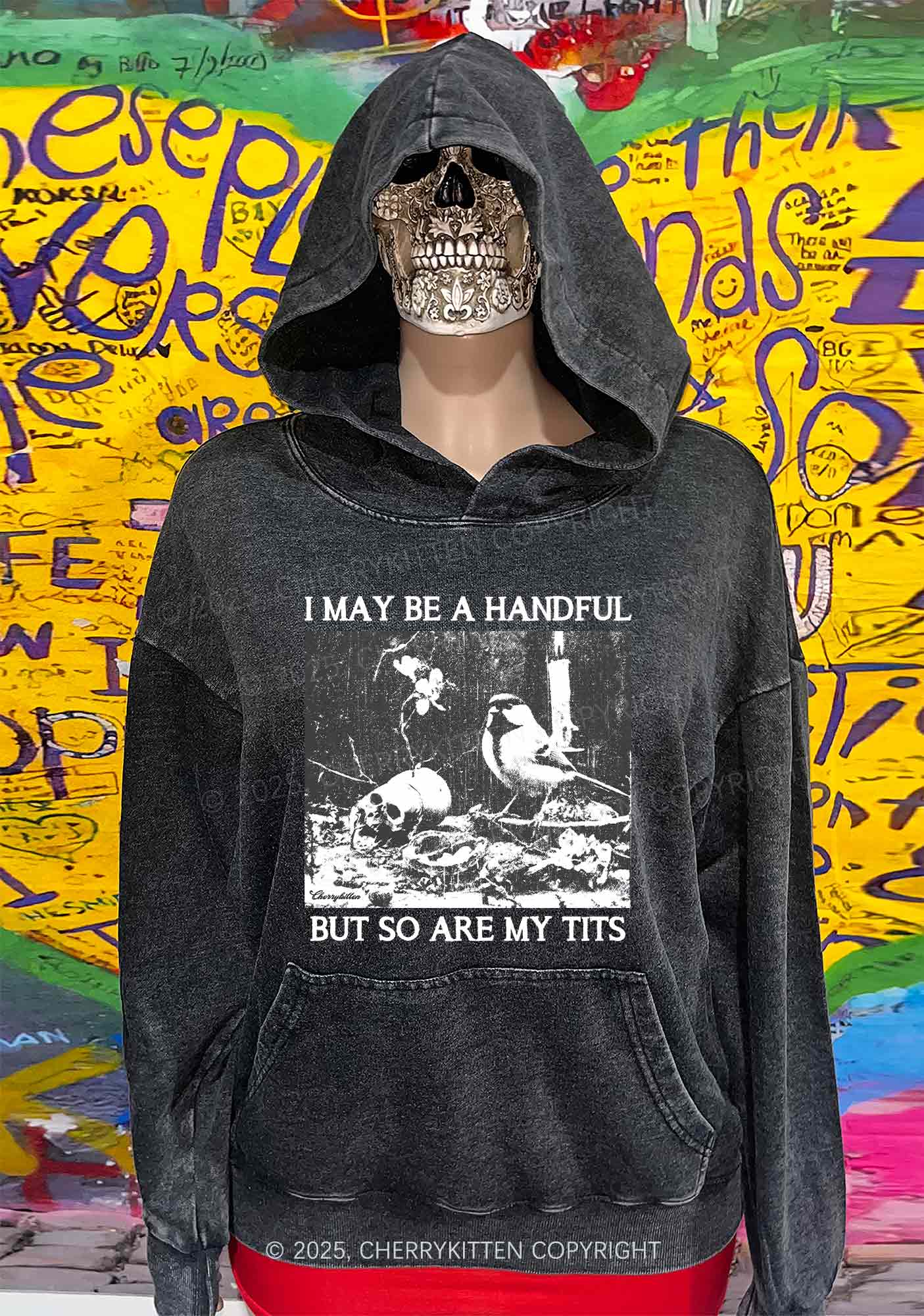Halloween I May Be A Handful Y2K Washed Hoodie Cherrykitten