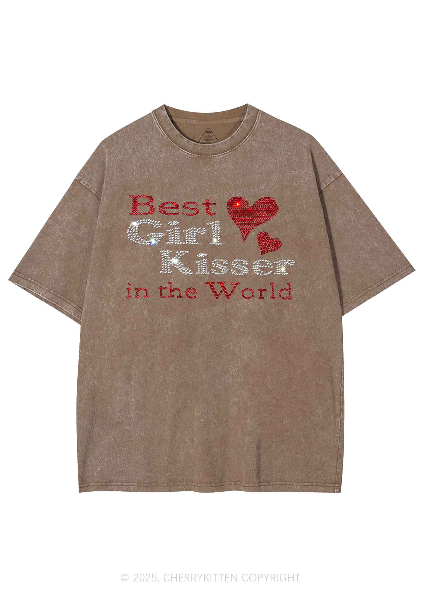 Rhinestone Best Girl Kisser Pride Y2K Shirts Washed Tee Cherrykitten