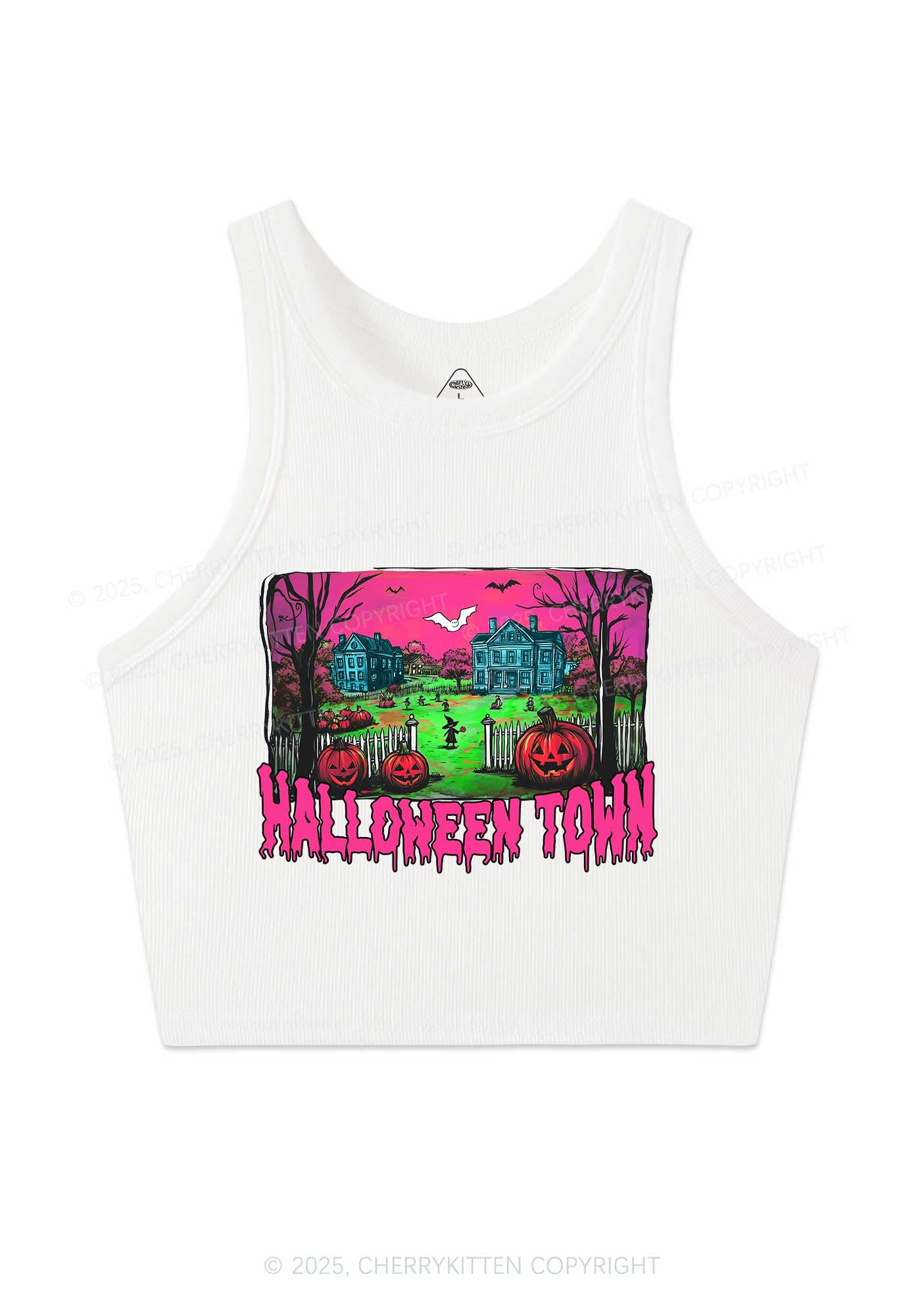 Halloween Pumpkin Town Y2K Crop Tank Top Cherrykitten