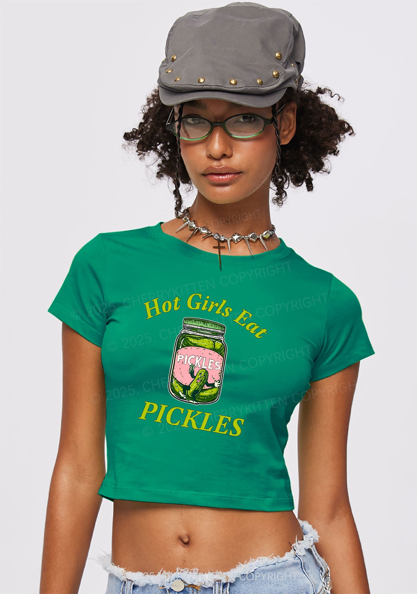 Hot Girls Eat Pickles Y2K Baby Tee Cherrykitten