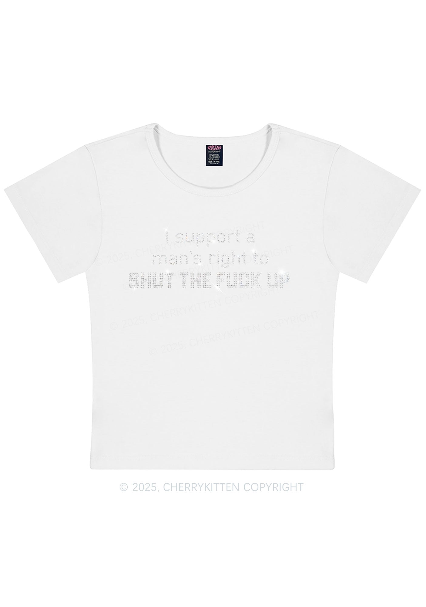 Rhinestone I Support A Mans Right Y2K Baby Tee Cherrykitten