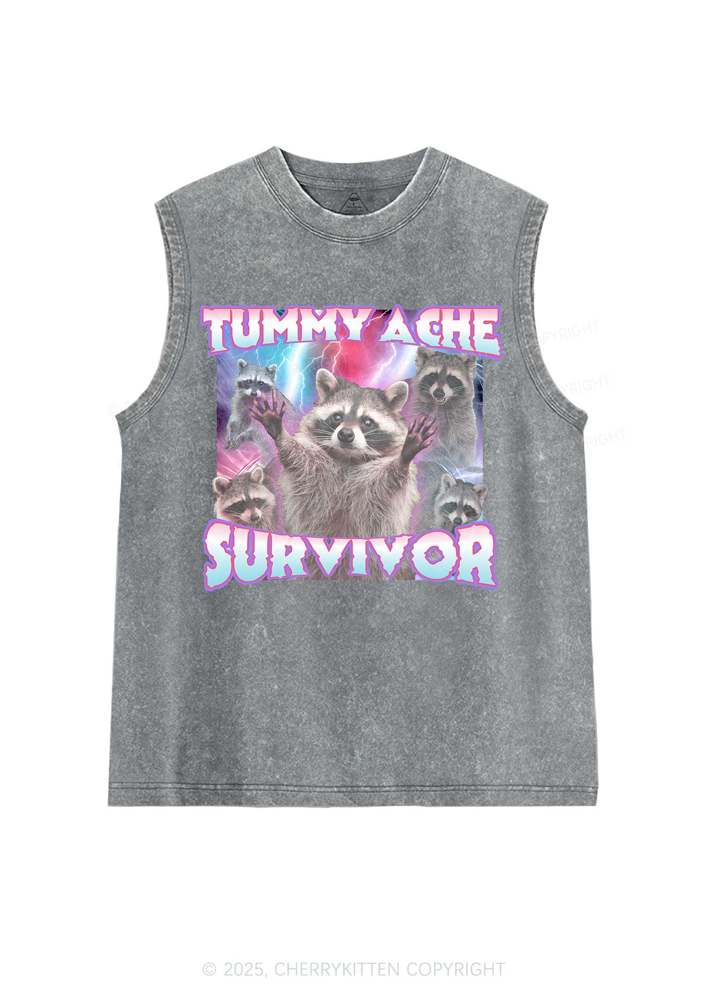 Tummy Ache Survivor Raccoon Y2K Washed Muscle Tank Cherrykitten