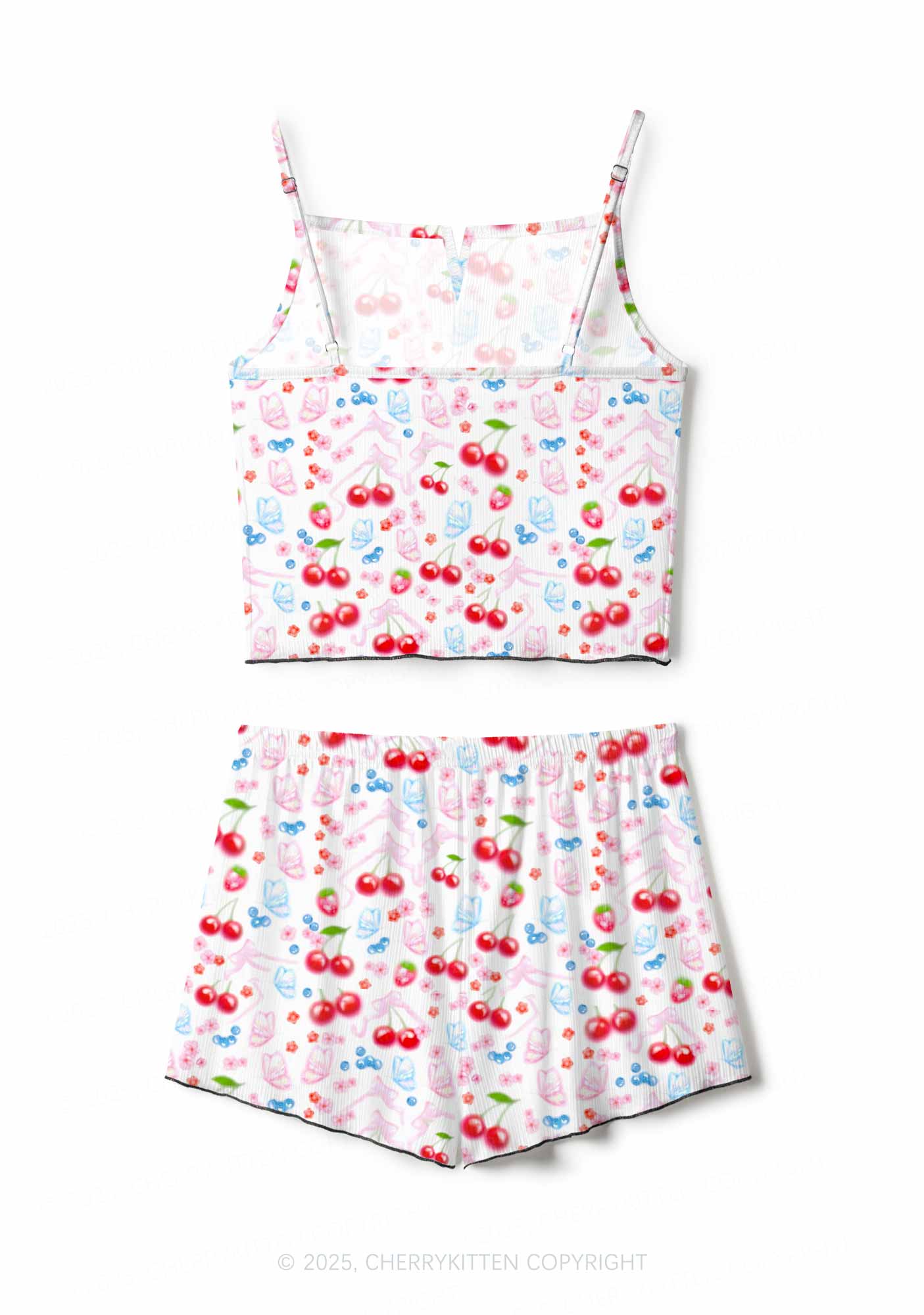 White Cherry Pie Valentine's Day Y2K Print Cami Shorts Pajama Set Cherrykitten