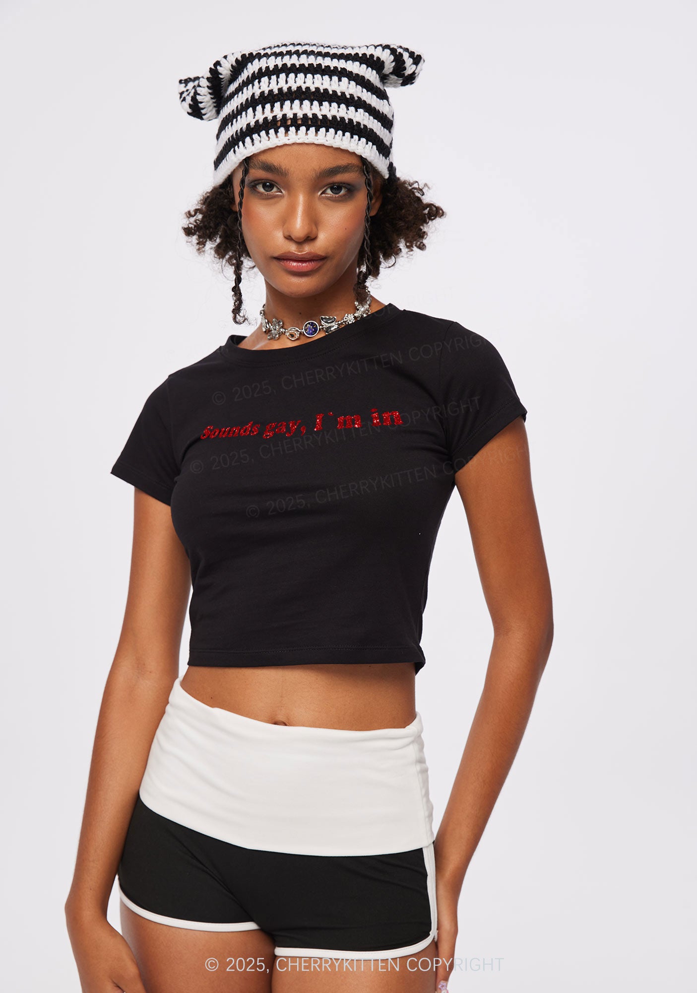 Glitter Sounds Gay Pride Y2K Baby Tee Cherrykitten