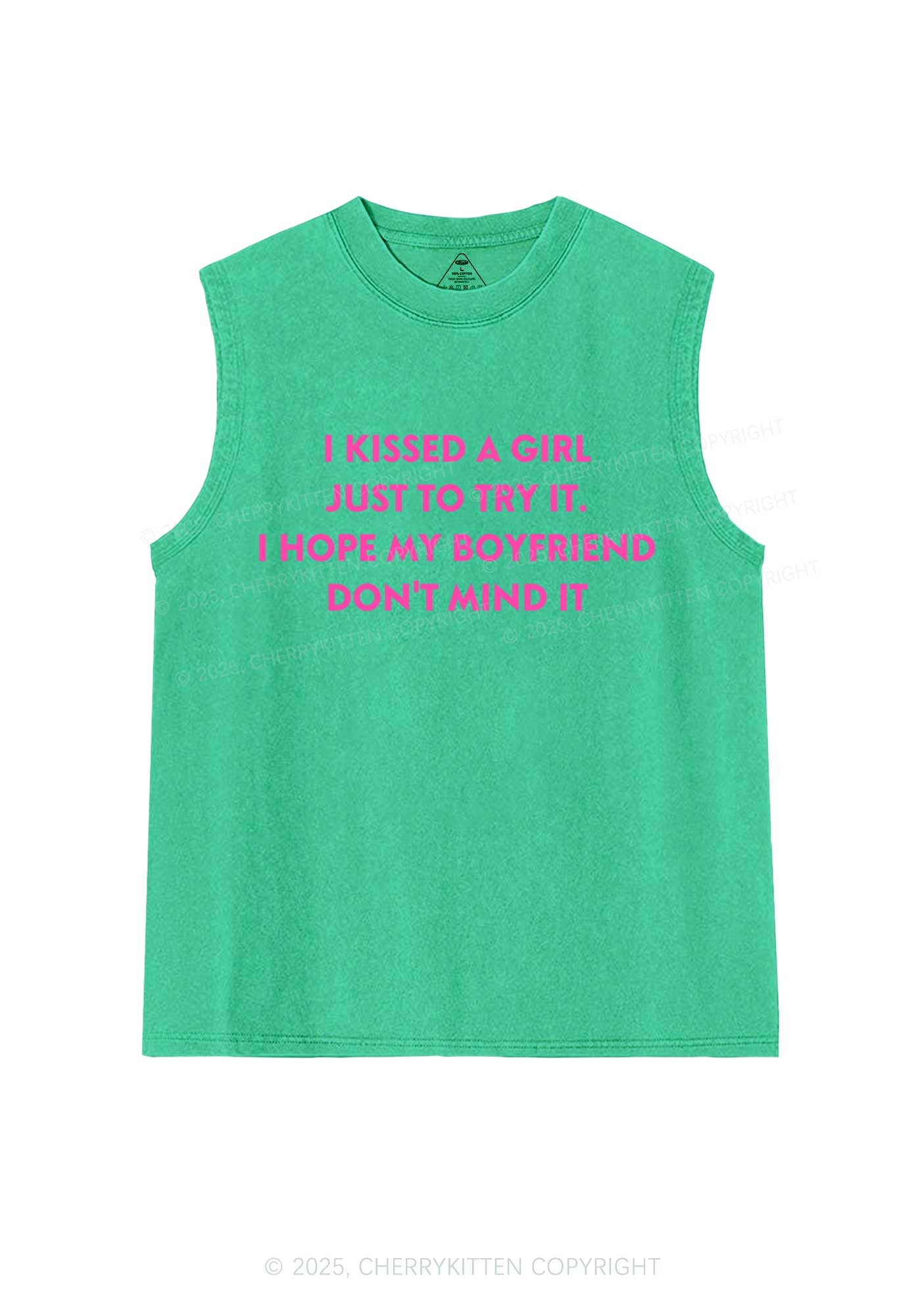 I Just Kissed A Girl Pride Y2K Washed Muscle Tank Cherrykitten
