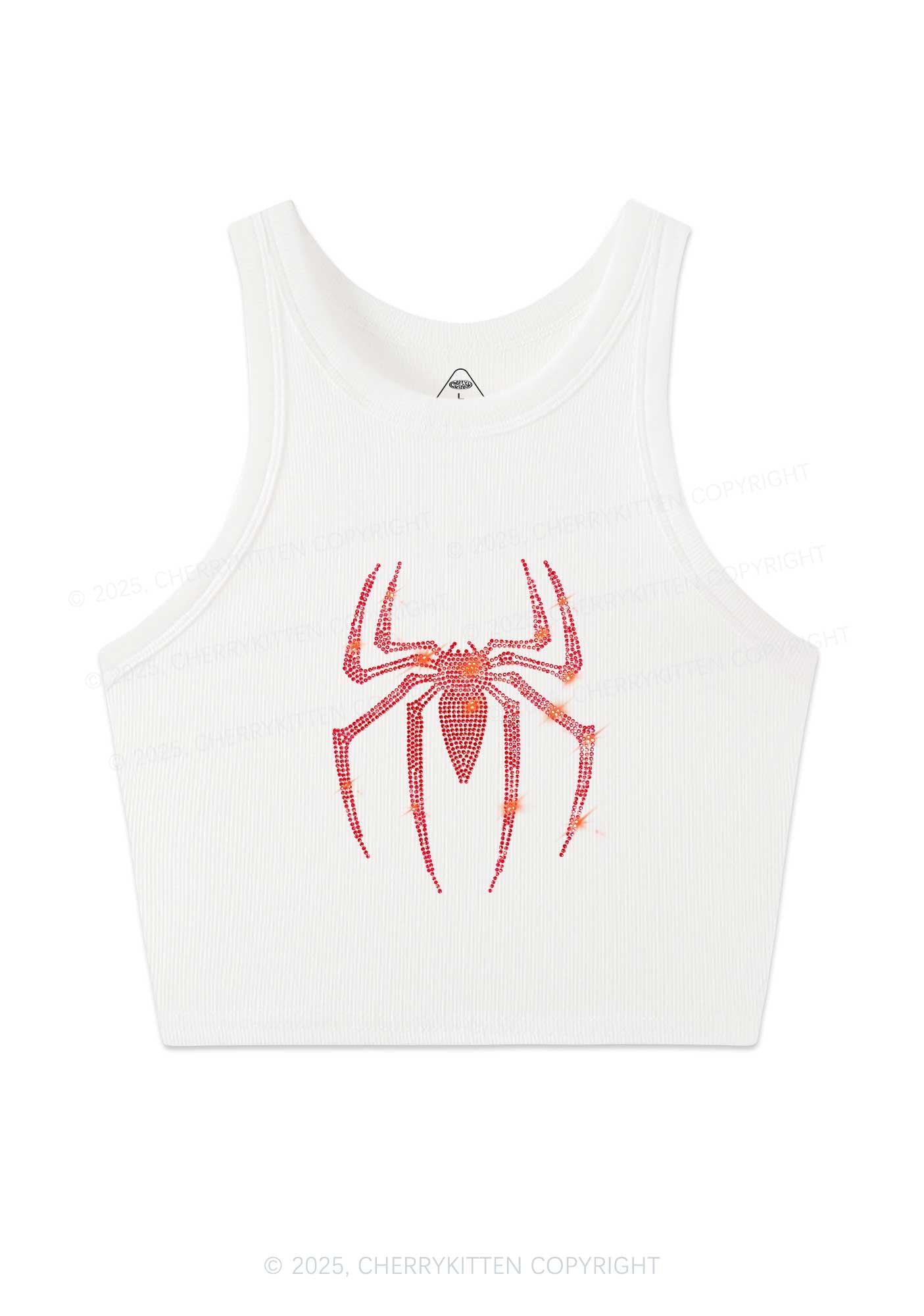 Rhinestone Red Spider Y2K Crop Tank Top Cherrykitten