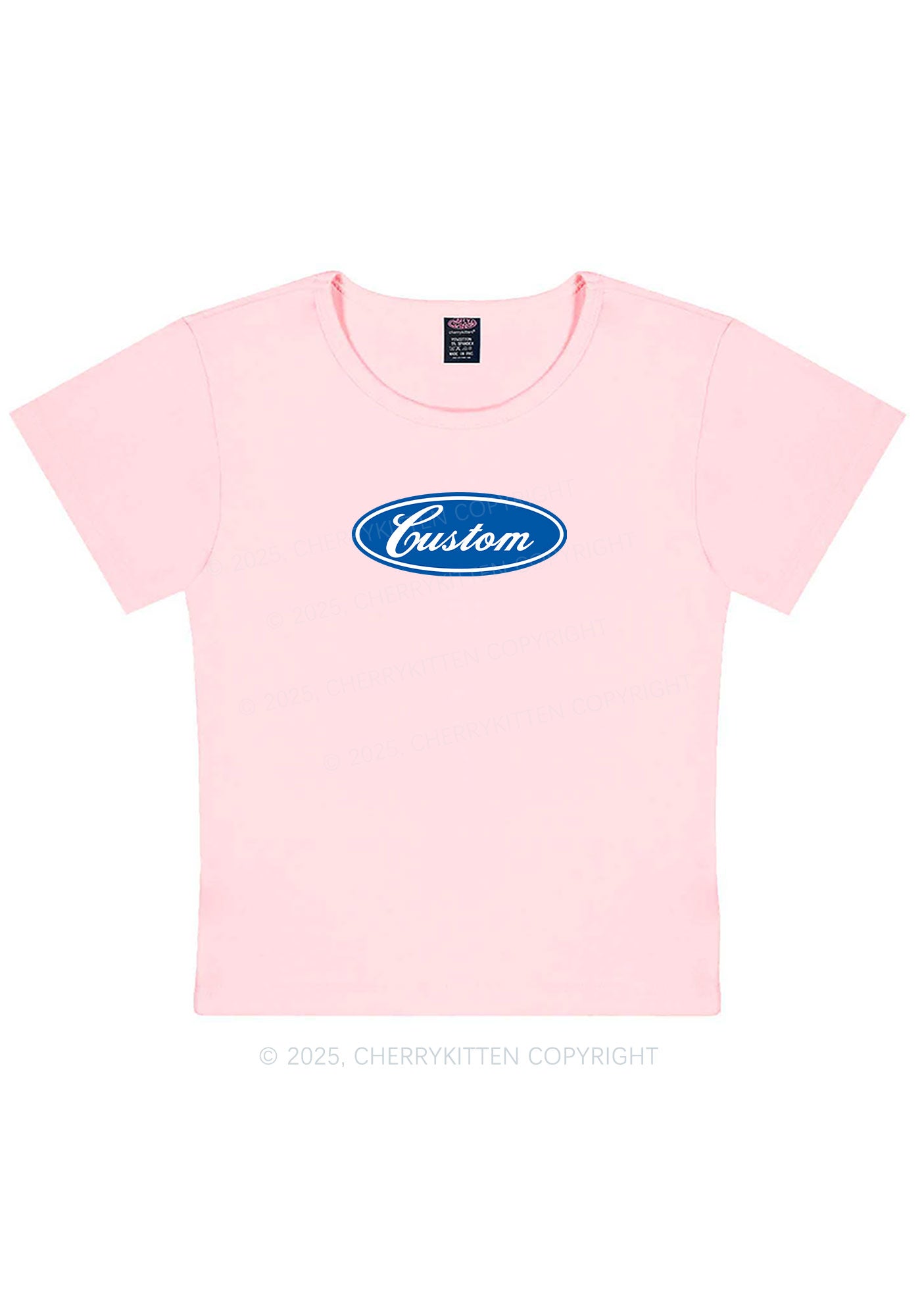 Oval Custom Text Y2K Baby Tee Cherrykitten