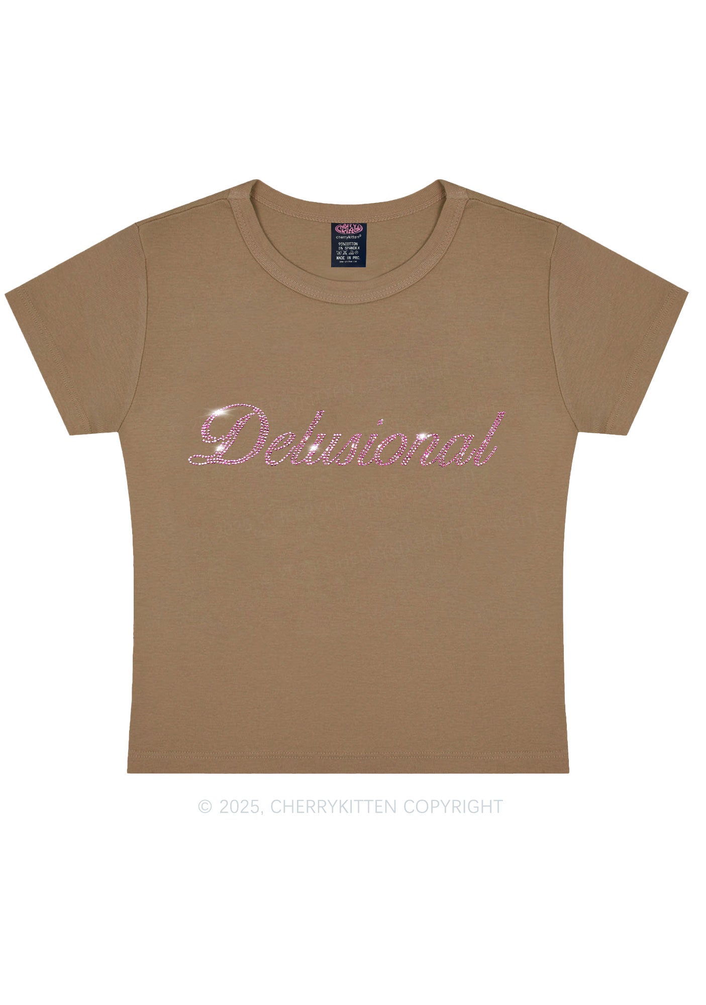 Rhinestone Delusional Y2K Baby Tee Cherrykitten