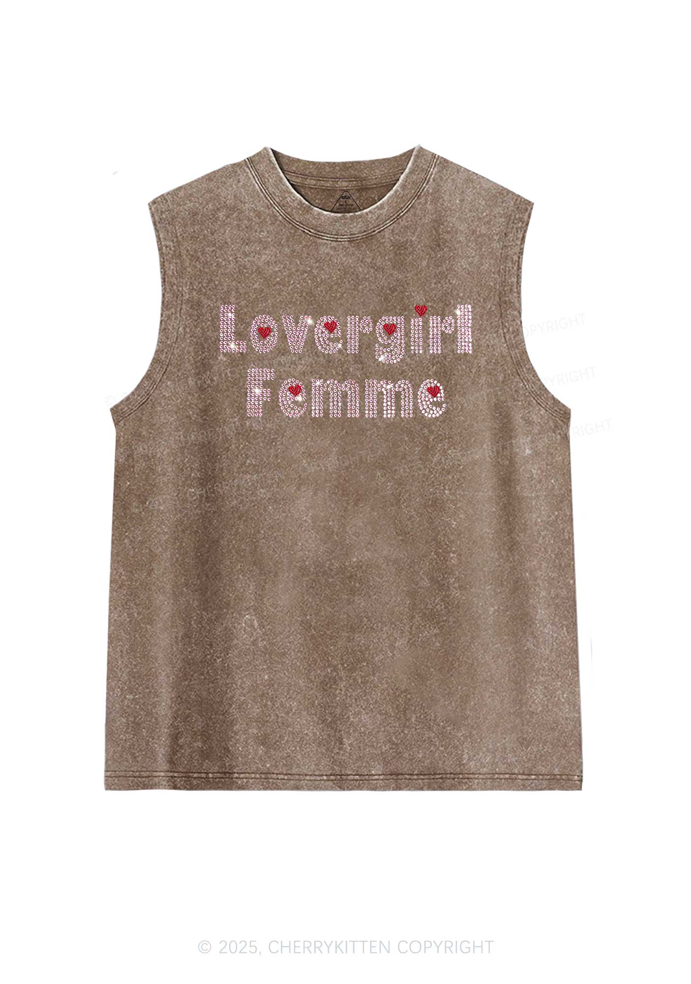 Rhinestone Lovergirl Femme Y2K Washed Muscle Tank Cherrykitten