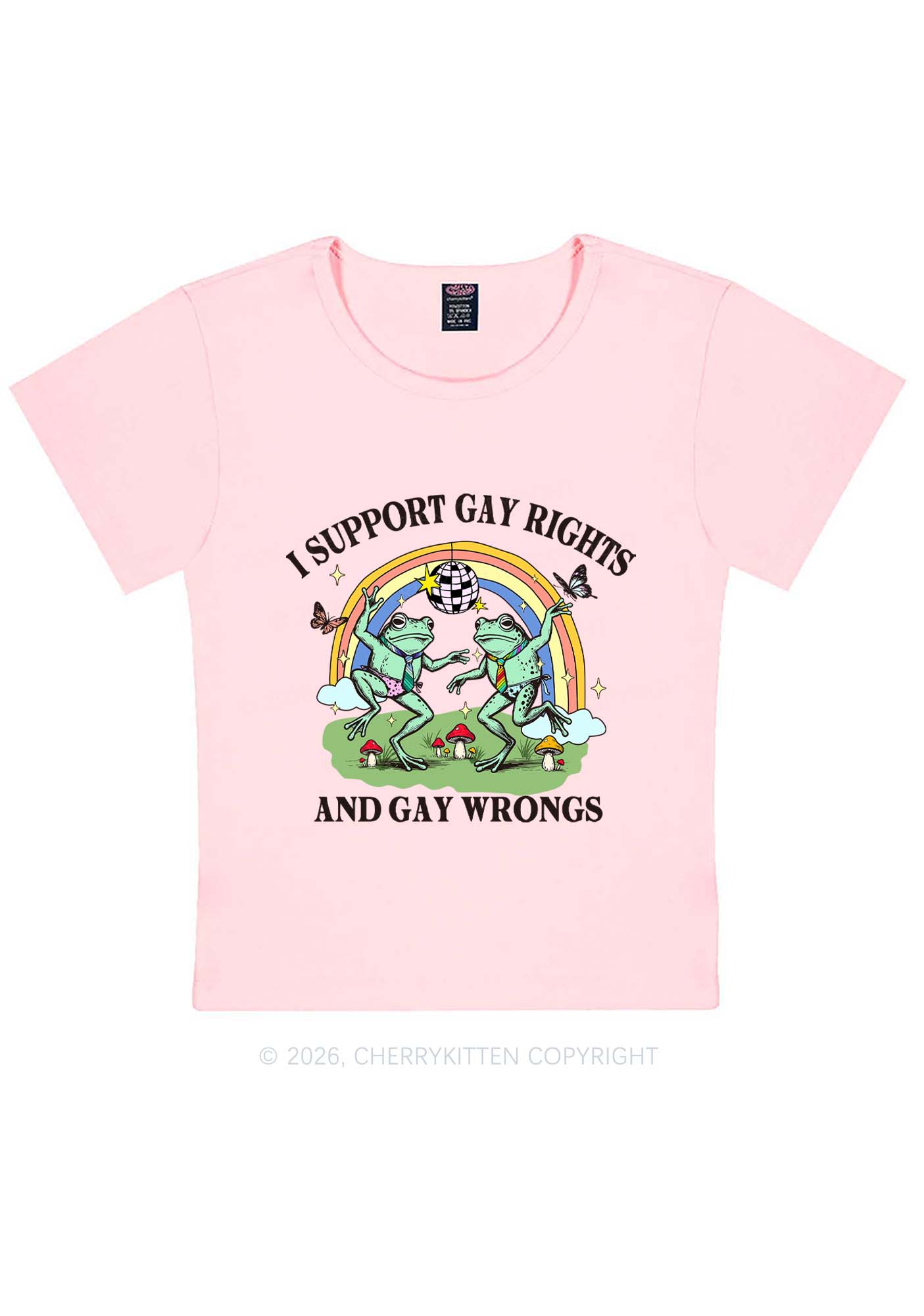 I Support Gay Rights Disco Frogs Y2K Baby Tee Cherrykitten