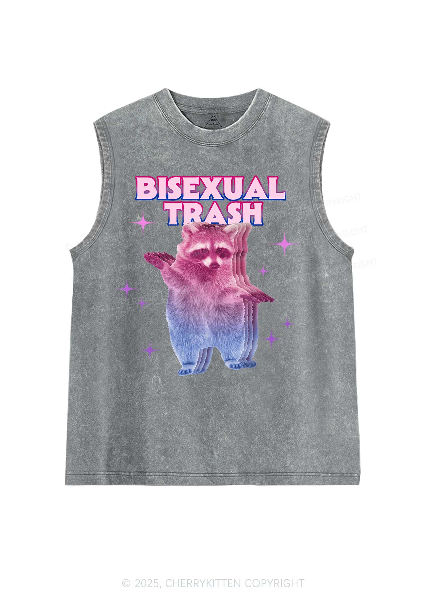 Bisexual Trash Raccoon Pride Y2K Washed Muscle Tank Cherrykitten