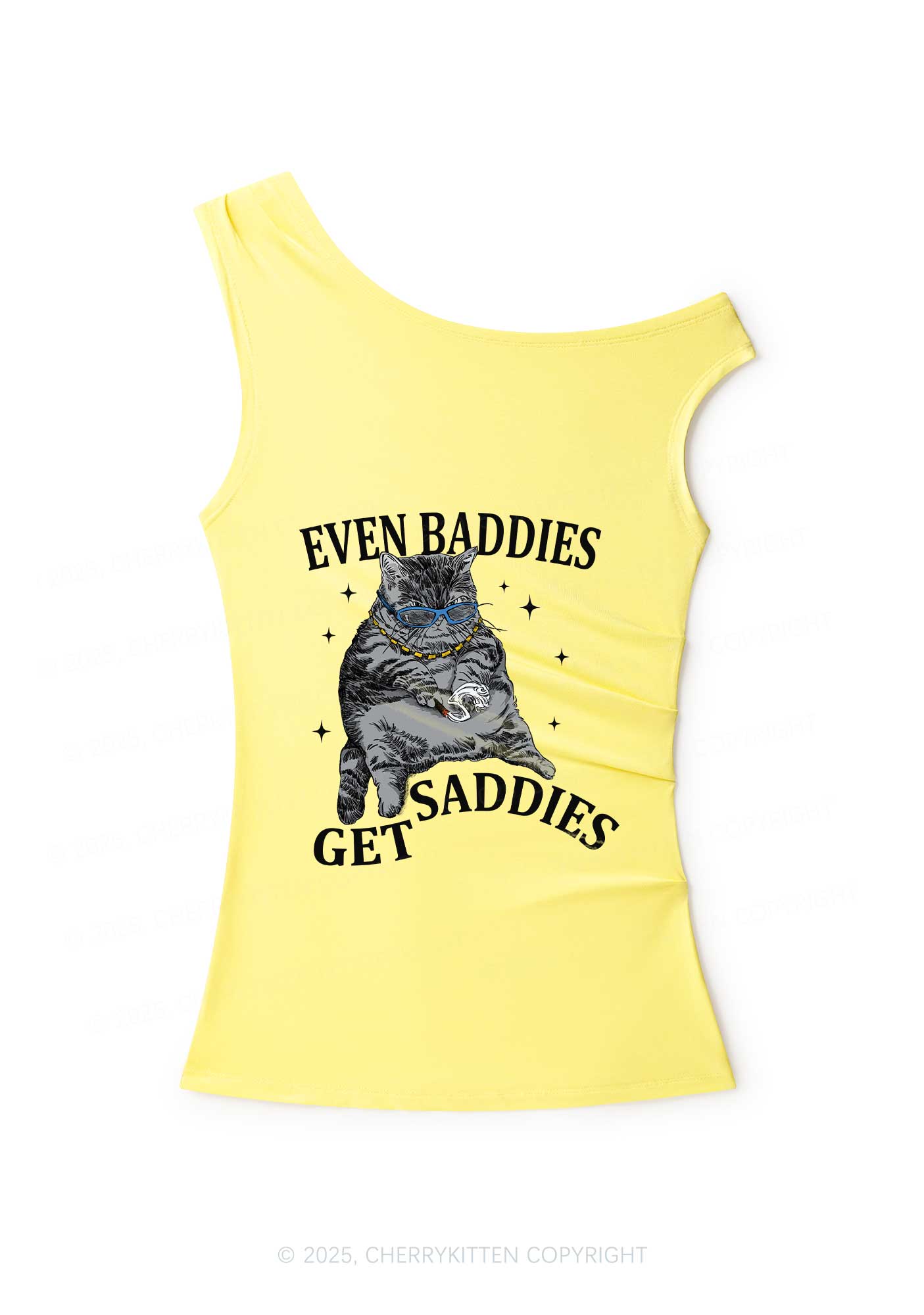 Even Baddies Get Saddies Y2K Off Shoulder Tank Top Cherrykitten