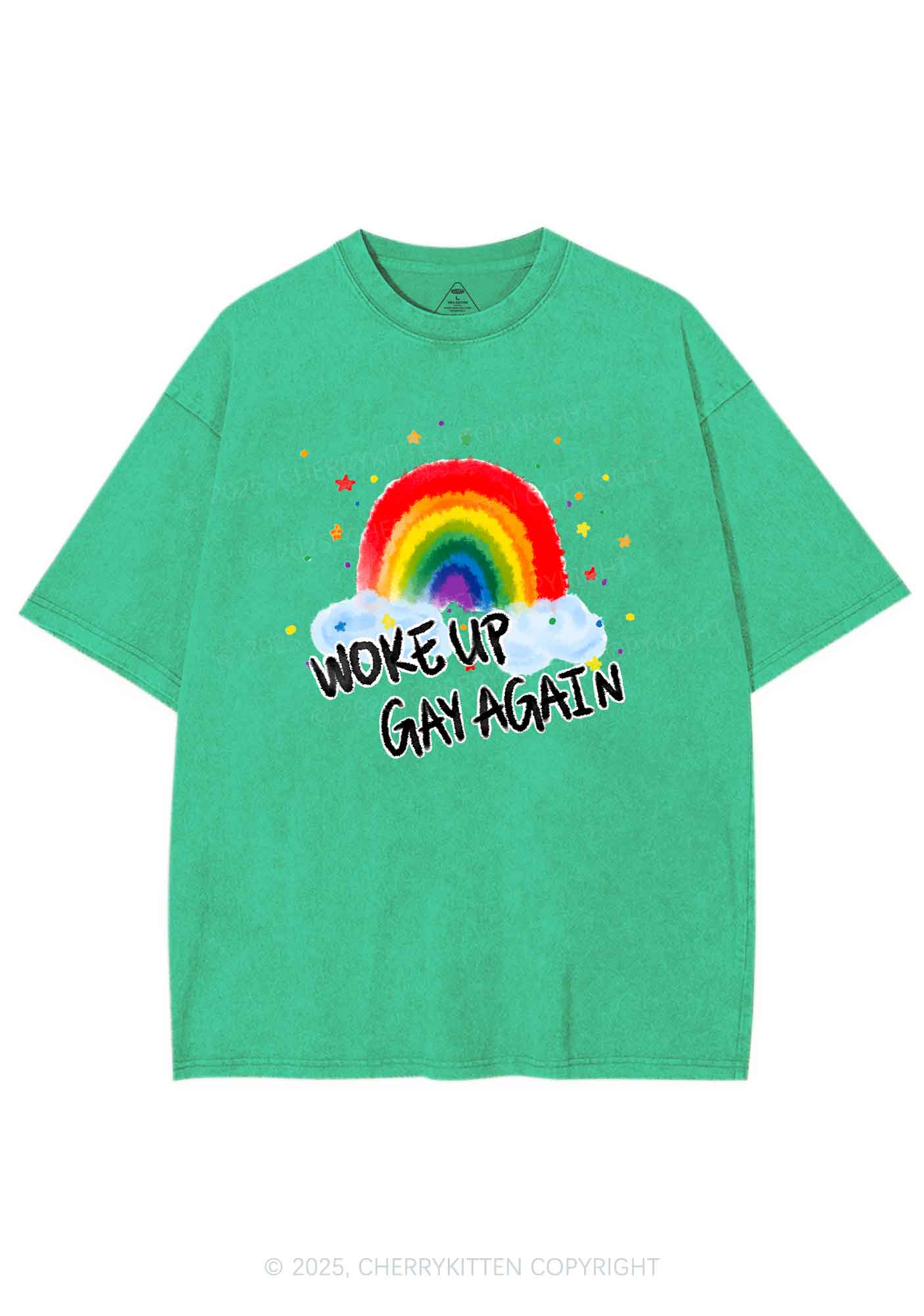Woke Up Gay Again Y2K Shirts Washed Tee Cherrykitten