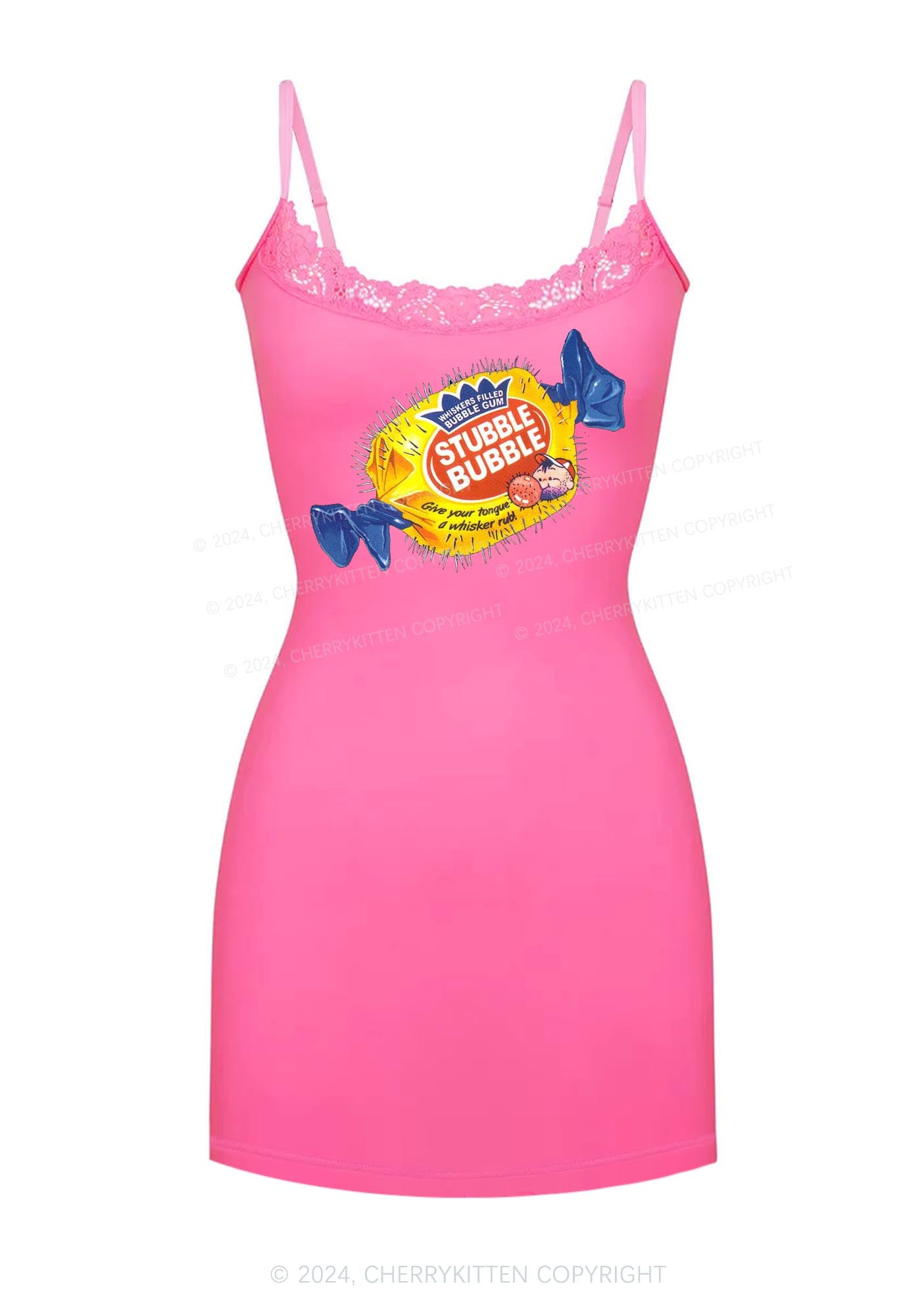 Funny Bubbles Y2K Lace Slip Dress Cherrykitten