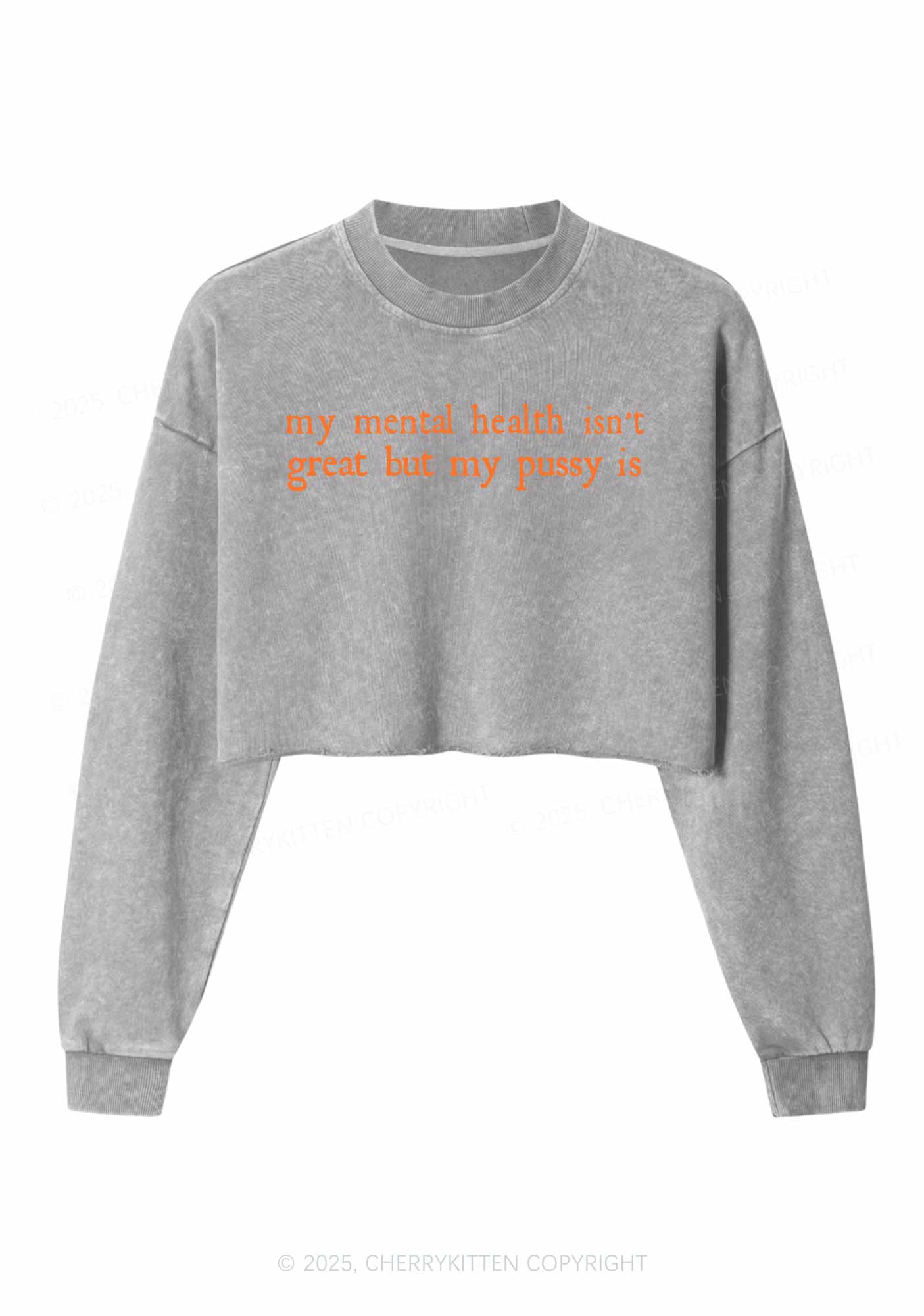 Great Mental Health Y2K Crop Washed Sweatshirts Cherrykitten
