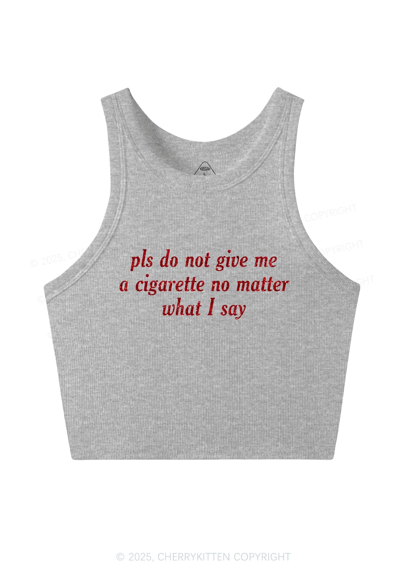 Glitter Pls Dont Give Me Cigarette Y2K Crop Tank Top Cherrykitten