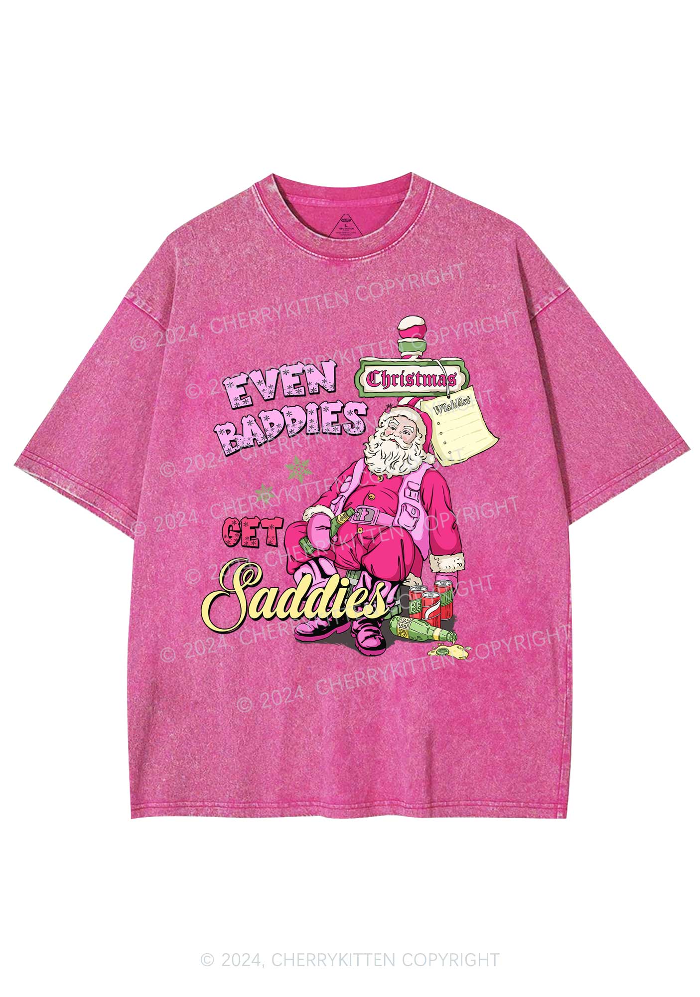 Christmas Baddies Santa Y2K Washed Tee Cherrykitten