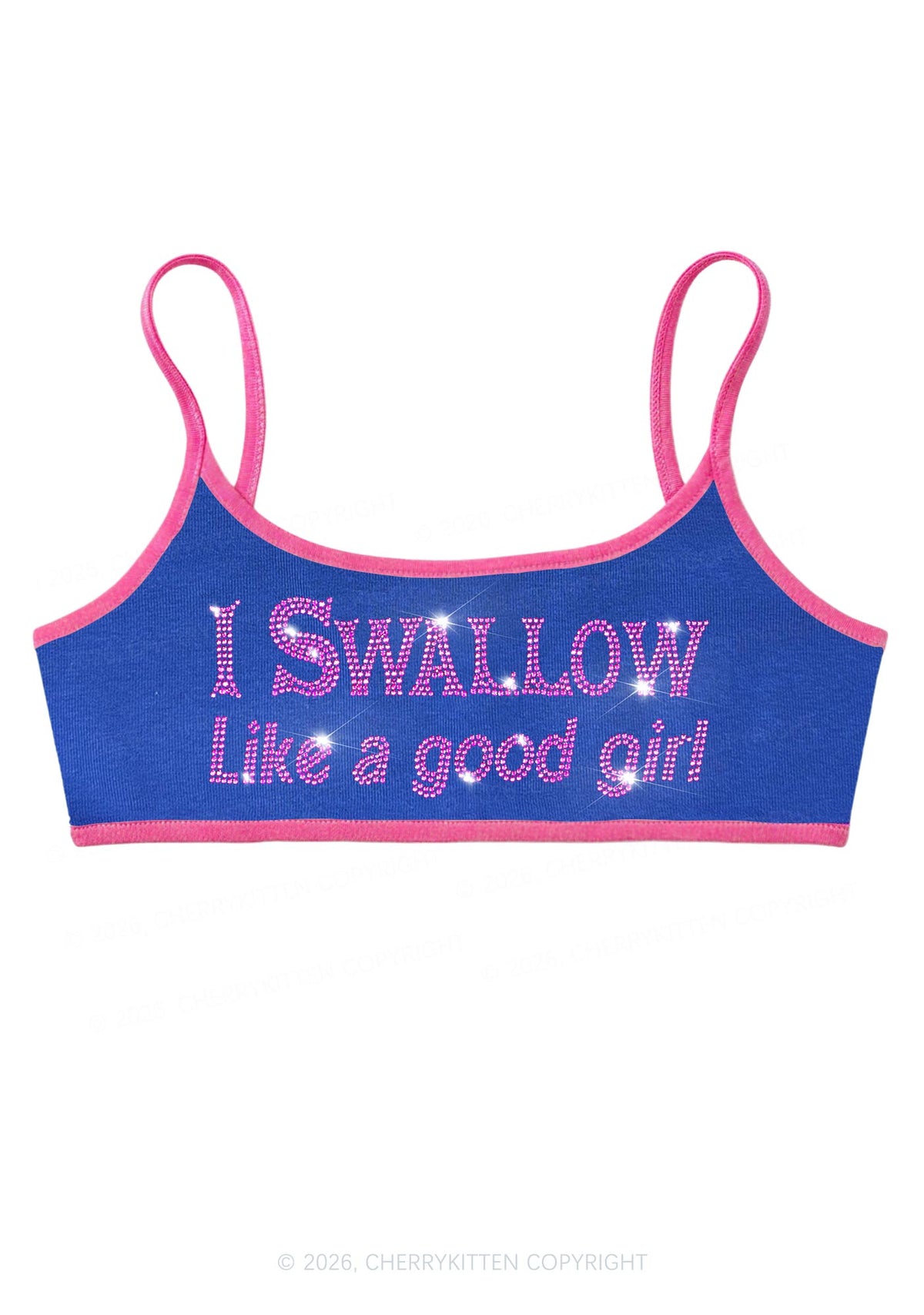 Rhinestone Swallow Like Good Girl Y2K Super Crop Cami Cherrykitten
