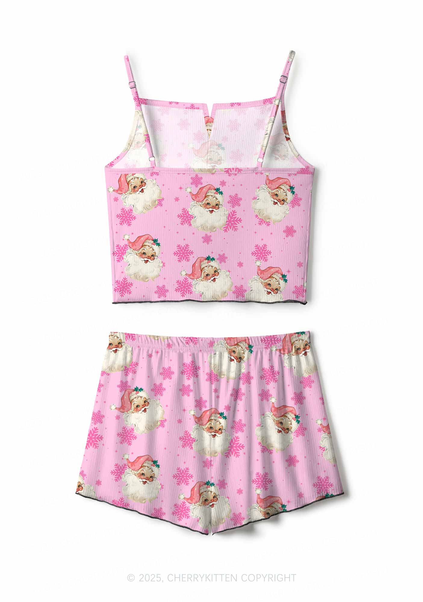Christmas Pink Santa Y2K Print Cami Shorts Pajama Set Cherrykitten